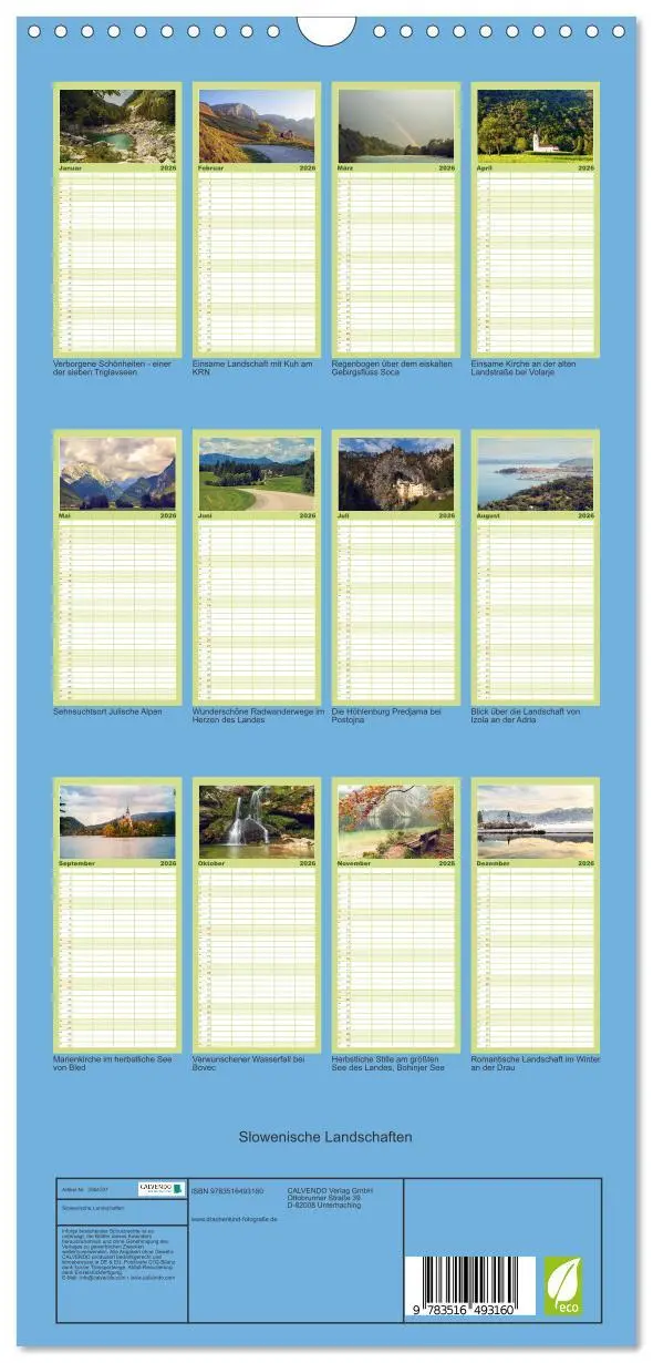 Bild: 9783516493160 | Familienplaner 2026 - Slowenische Landschaften mit 5 Spalten...