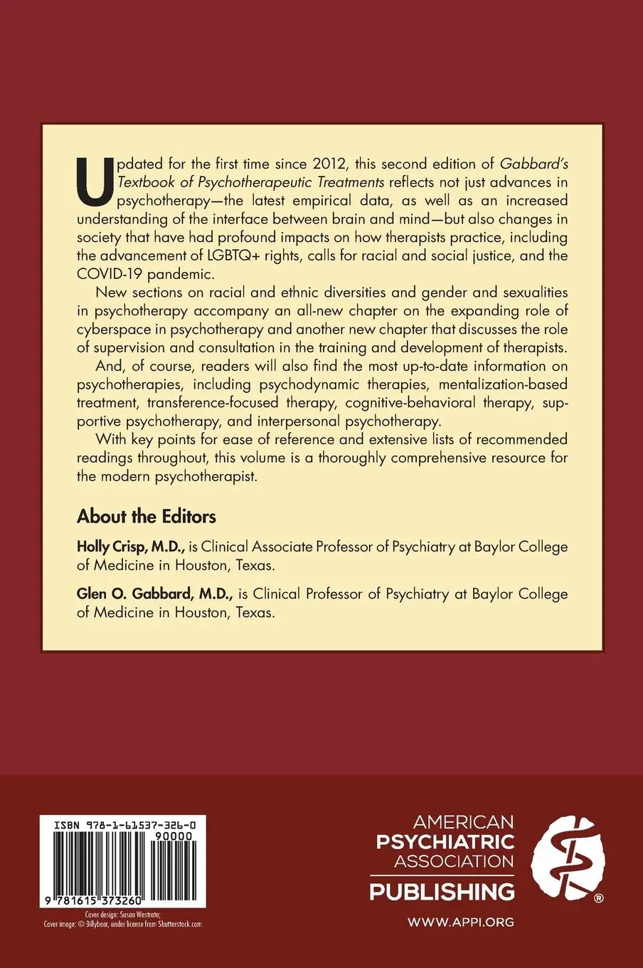 Rückseite: 9781615373260 | Gabbard's Textbook of Psychotherapeutic Treatments | Gabbard (u. a.)