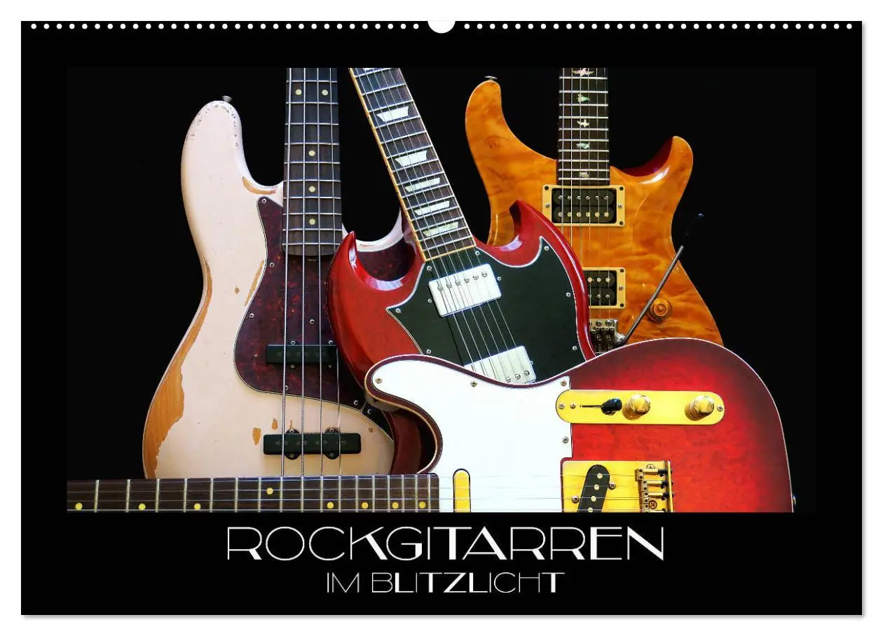 Cover: 9783457843260 | Rockgitarren im Blitzlicht (Wandkalender 2026 DIN A2 quer),...