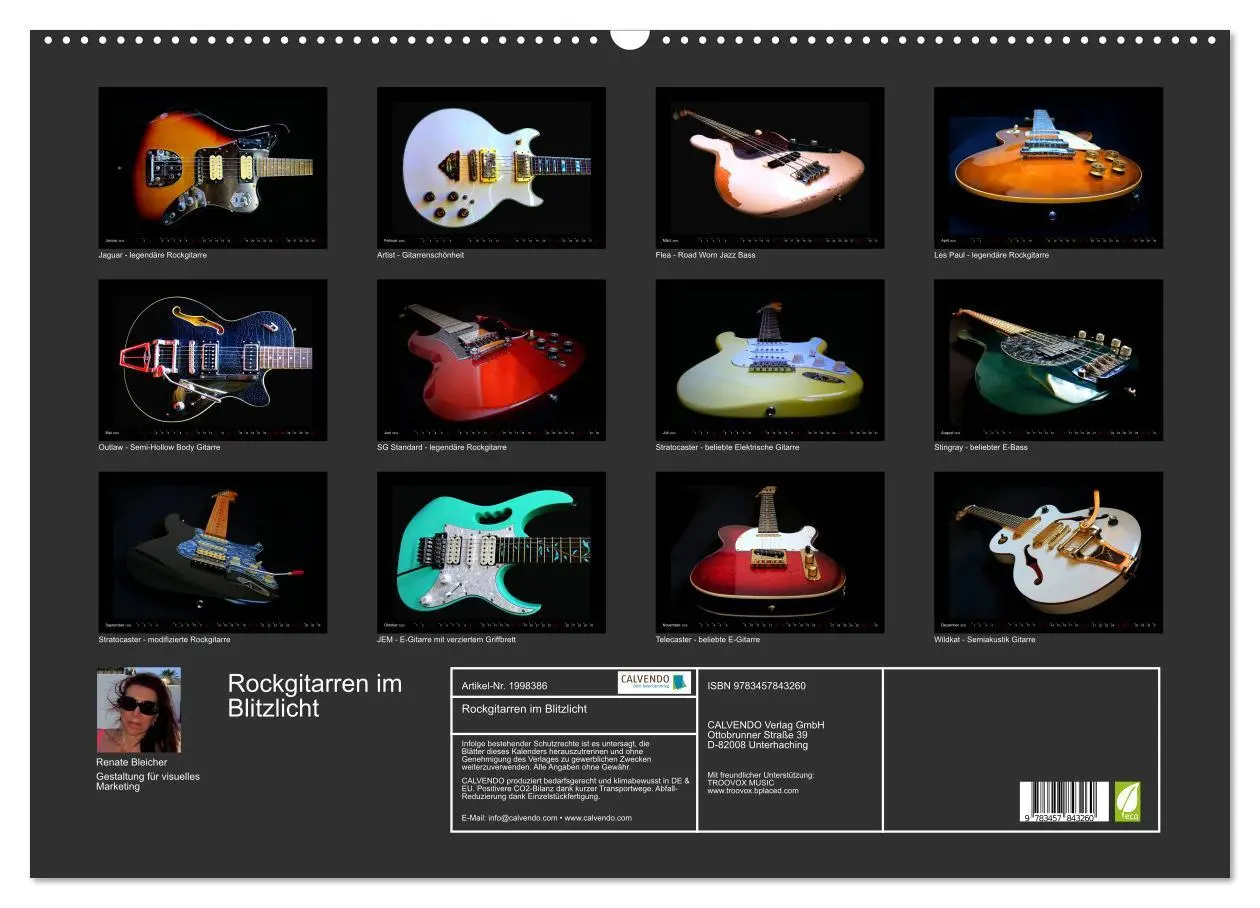 Bild: 9783457843260 | Rockgitarren im Blitzlicht (Wandkalender 2026 DIN A2 quer),...