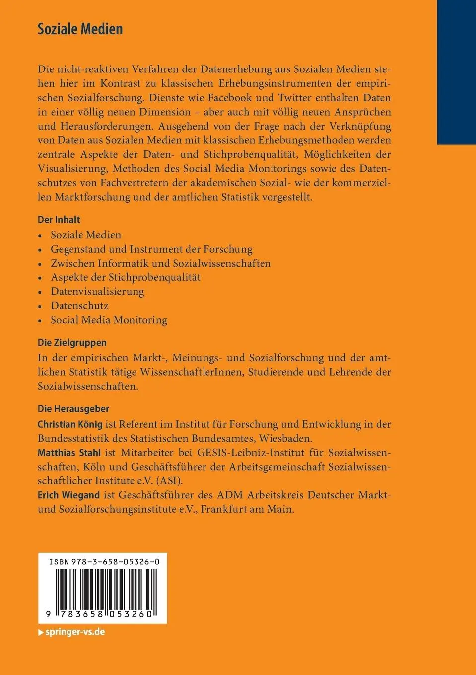 Rückseite: 9783658053260 | Soziale Medien | Gegenstand und Instrument der Forschung | Taschenbuch