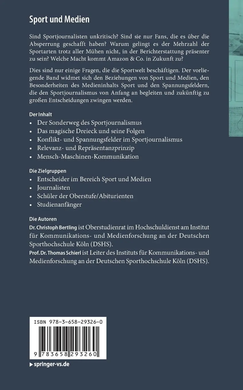 Rückseite: 9783658293260 | Sport und Medien | Thomas Schierl (u. a.) | Taschenbuch | v | Deutsch