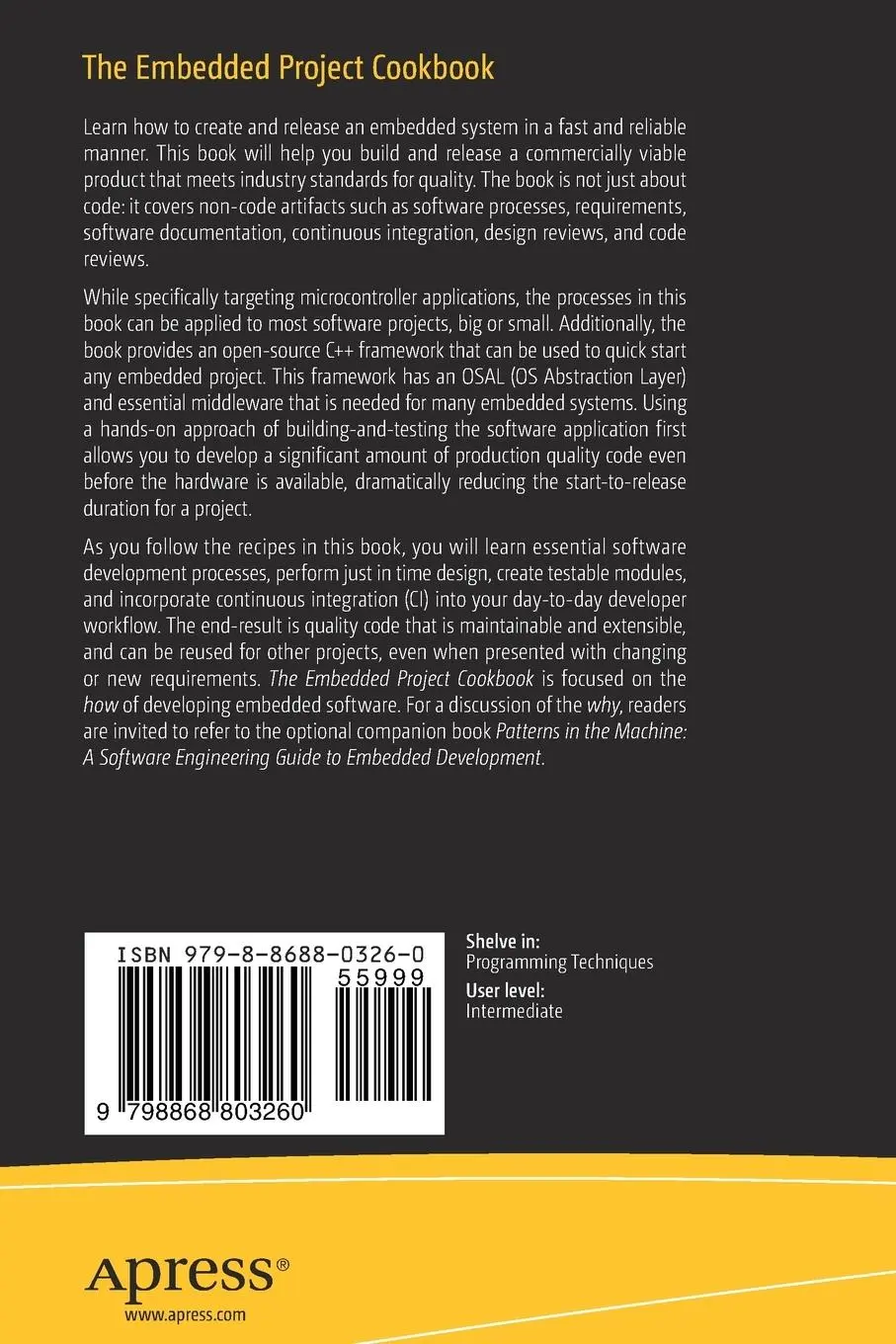 Rückseite: 9798868803260 | The Embedded Project Cookbook | Wayne T. Taylor (u. a.) | Taschenbuch