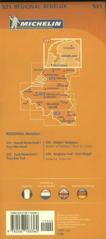 Rückseite: 9782067183360 | Netherlands North - Michelin Regional Map 531 | Michelin | Englisch