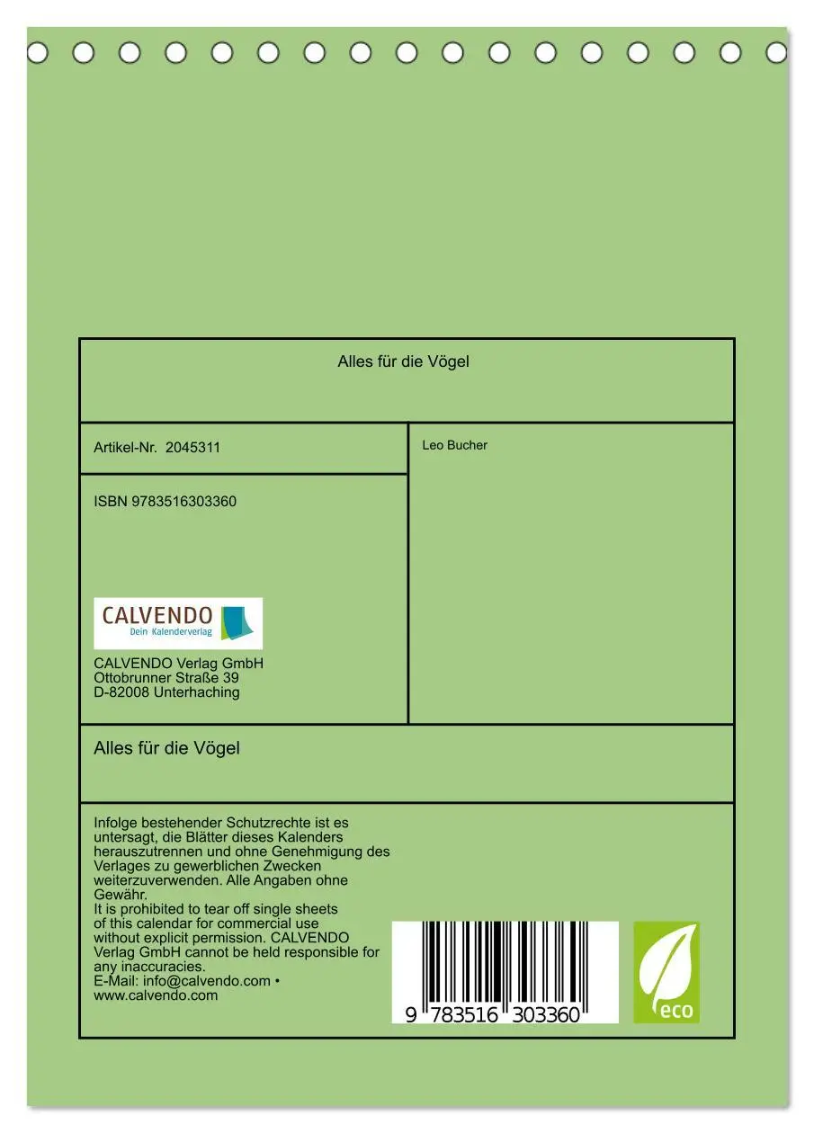Bild: 9783516303360 | Alles für die Vögel (Tischkalender 2026 DIN A5 hoch), CALVENDO...