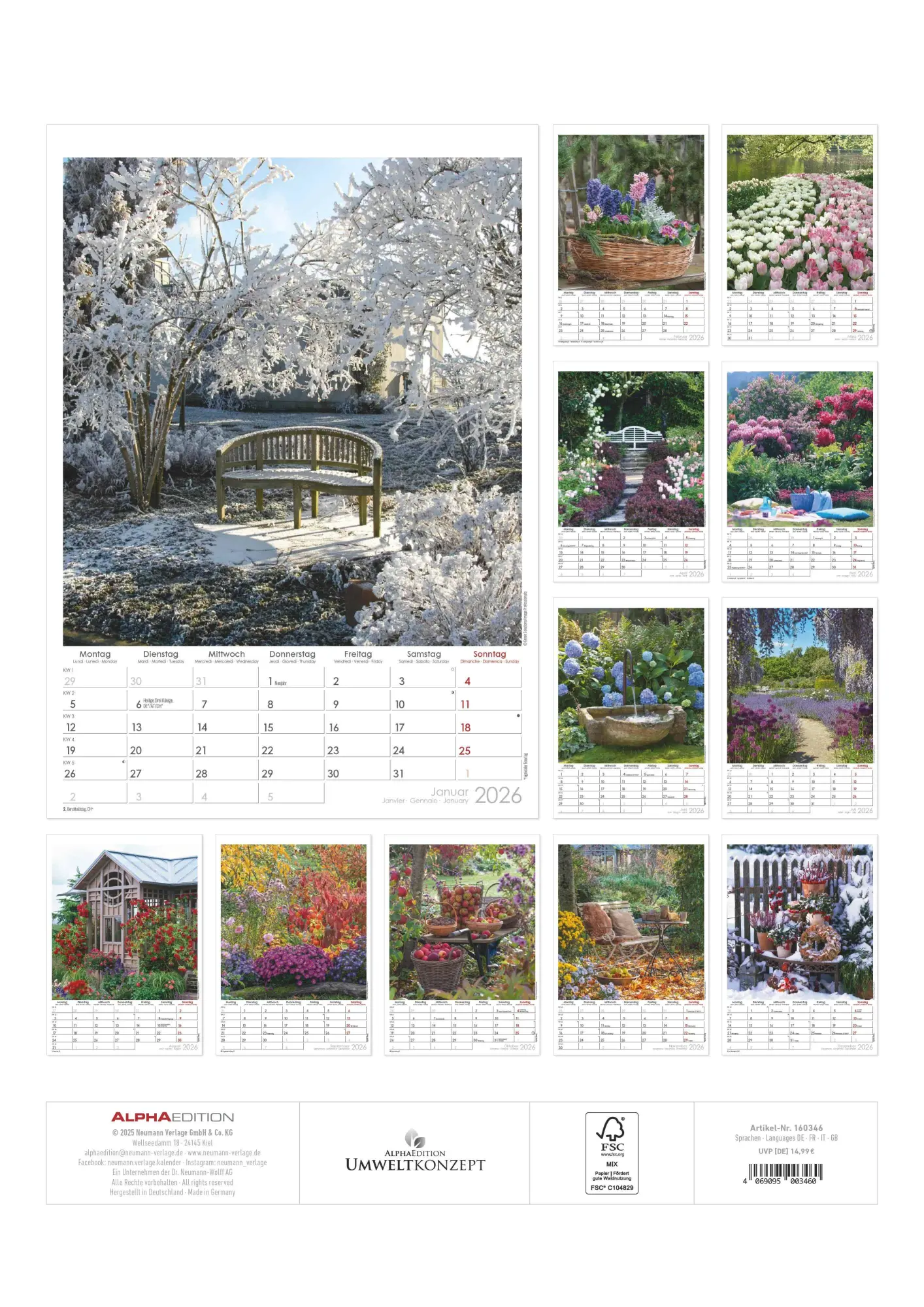 Rückseite: 4069095003460 | Traumgärten 2026 - Bildkalender A3 (29,7x42 cm) - Beautiful Gardens...