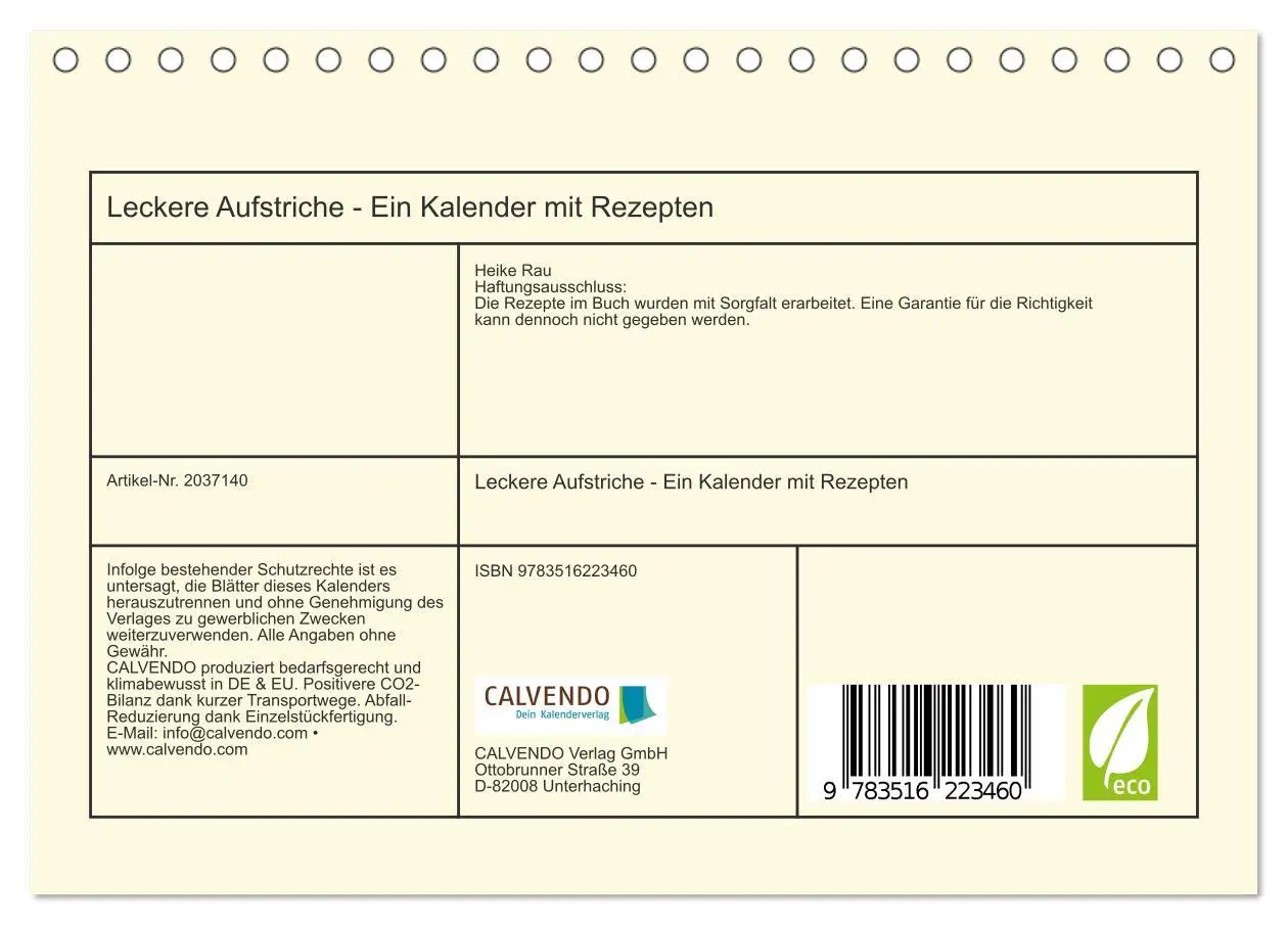 Bild: 9783516223460 | Leckere Aufstriche - Ein Kalender mit Rezepten (Tischkalender 2026...