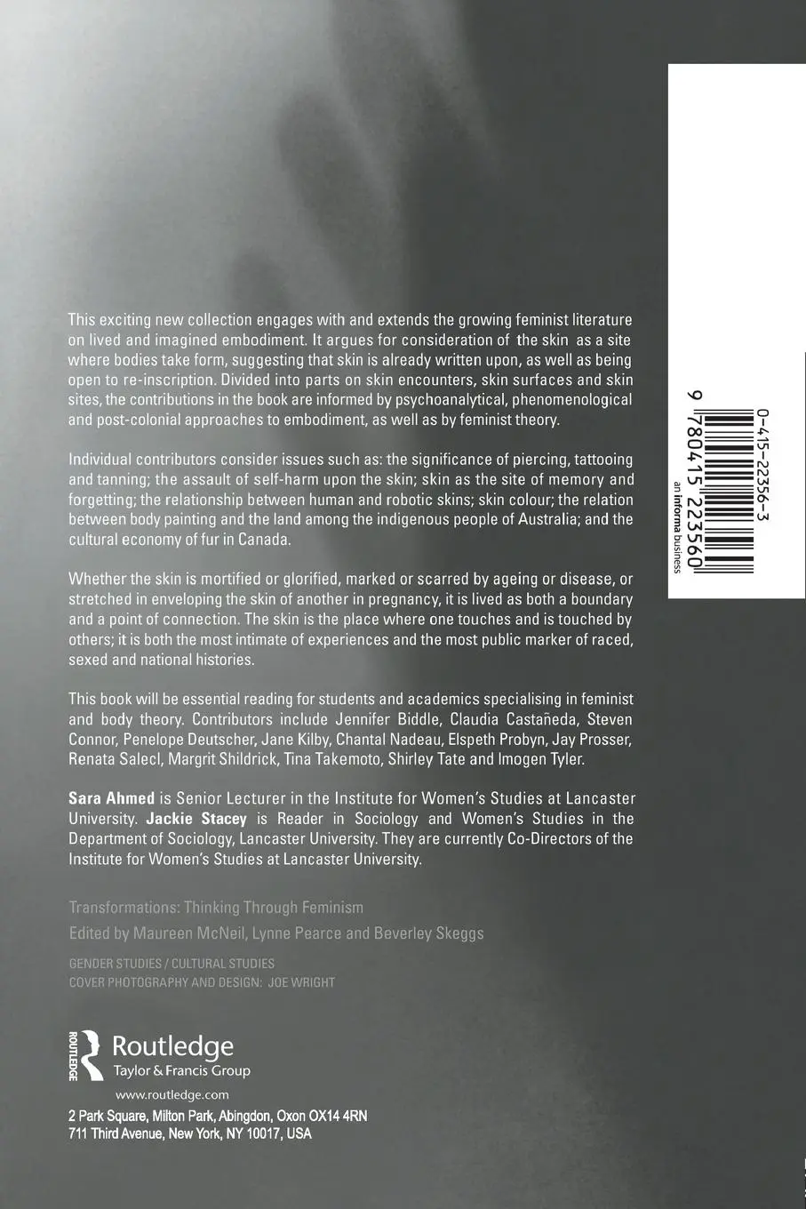 Rückseite: 9780415223560 | Thinking Through the Skin | Sara Ahmed (u. a.) | Taschenbuch | 2001