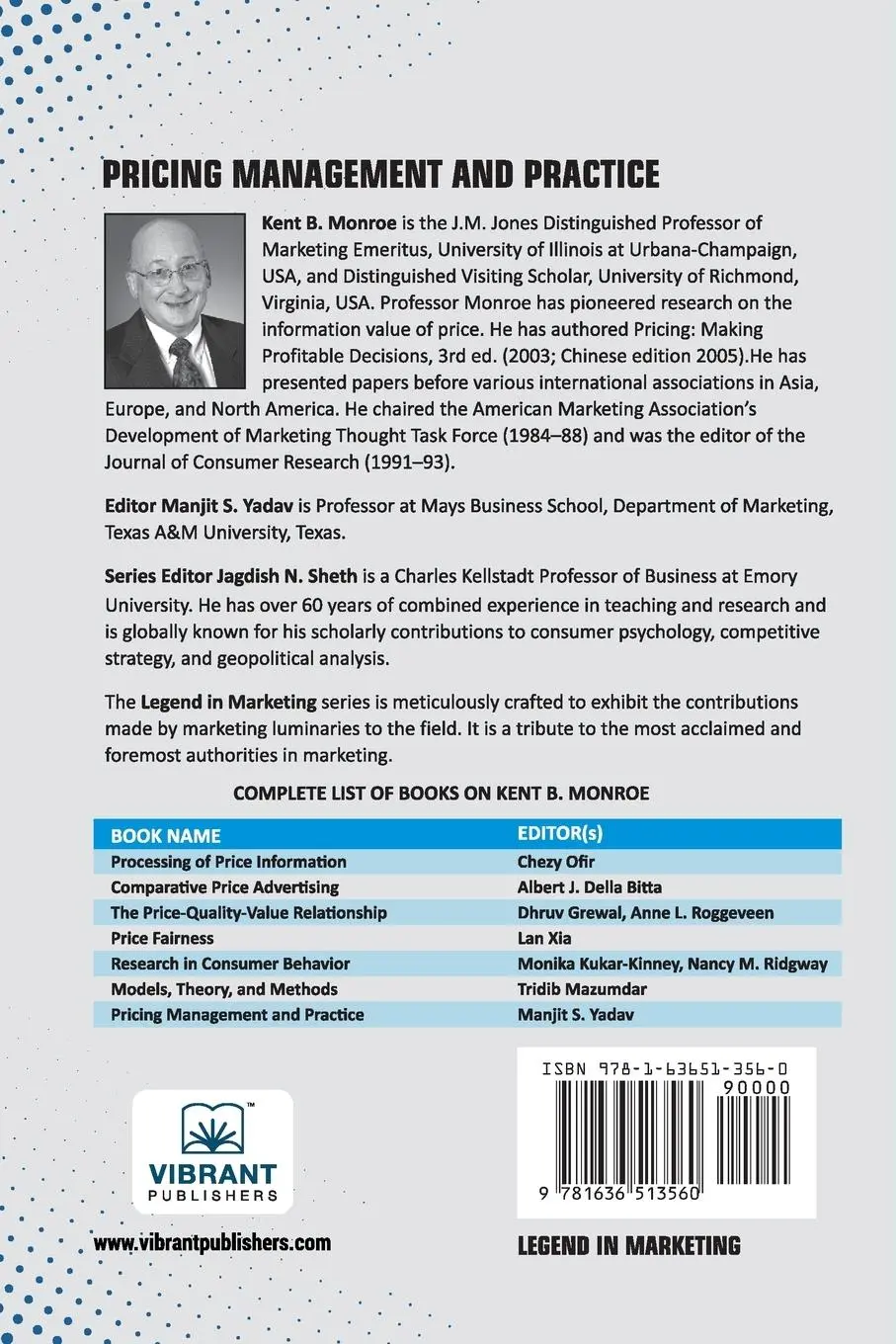 Rückseite: 9781636513560 | Pricing Management and Practice | Kent B Monroe (u. a.) | Taschenbuch