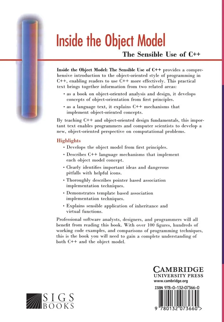 Rückseite: 9780132073660 | Inside the Object Model | The Sensible Use of C++ | Papurt (u. a.)
