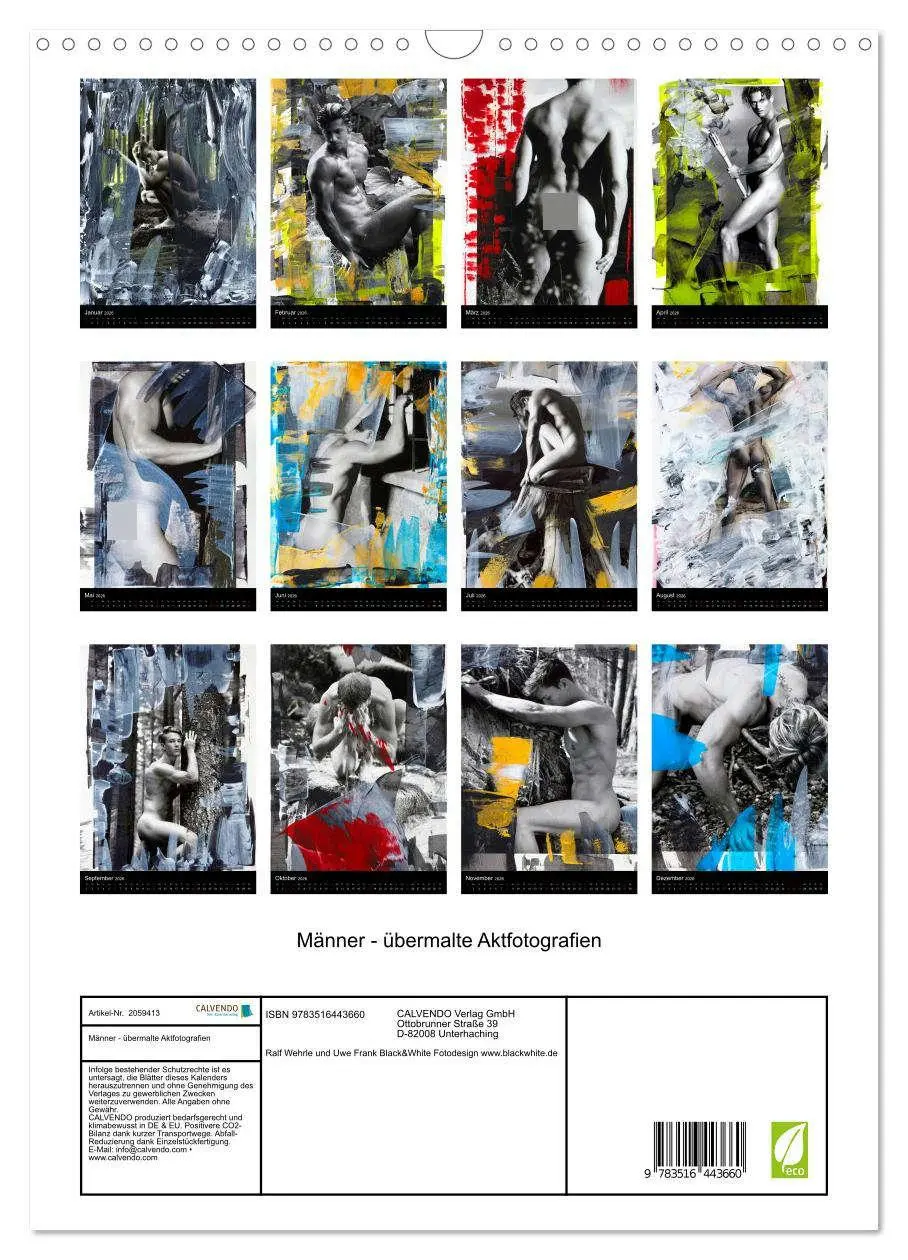 Bild: 9783516443660 | Männer - übermalte Aktfotografien (Wandkalender 2026 DIN A3 hoch),...