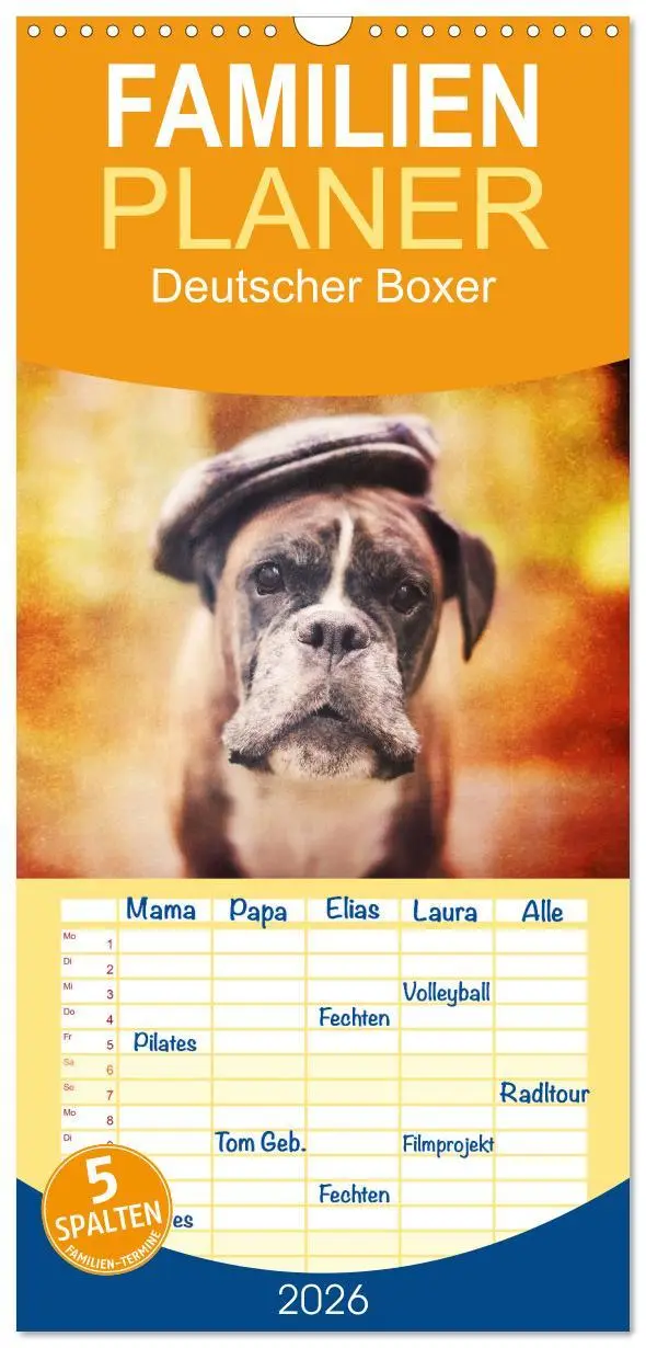 Cover: 9783516513660 | Familienplaner 2026 - Deutscher Boxer mit 5 Spalten (Wandkalender,...