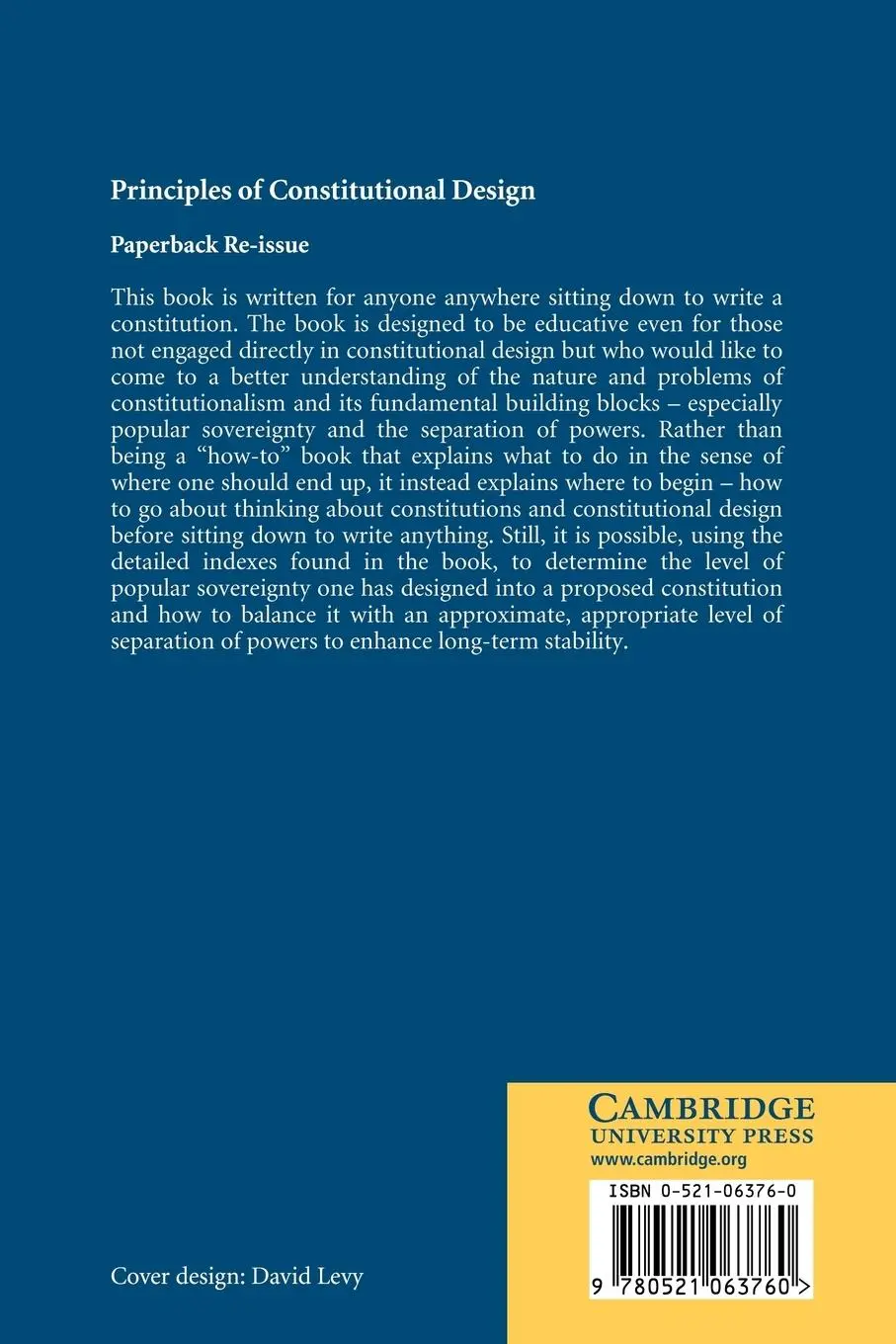 Rückseite: 9780521063760 | Principles of Constitutional Design | Donald S. Lutz | Taschenbuch