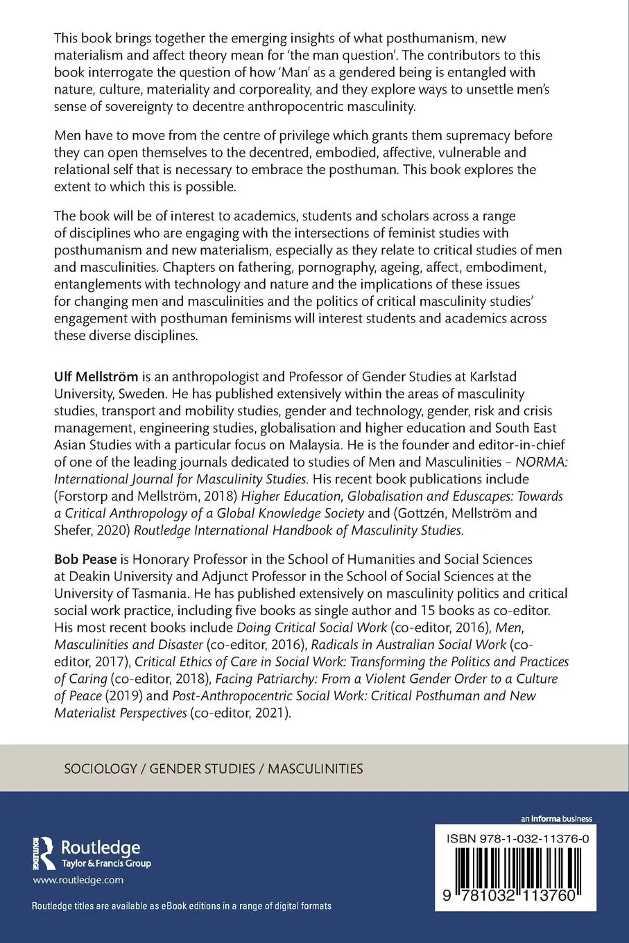 Rückseite: 9781032113760 | Posthumanism and the Man Question | Ulf Mellström (u. a.) | Buch