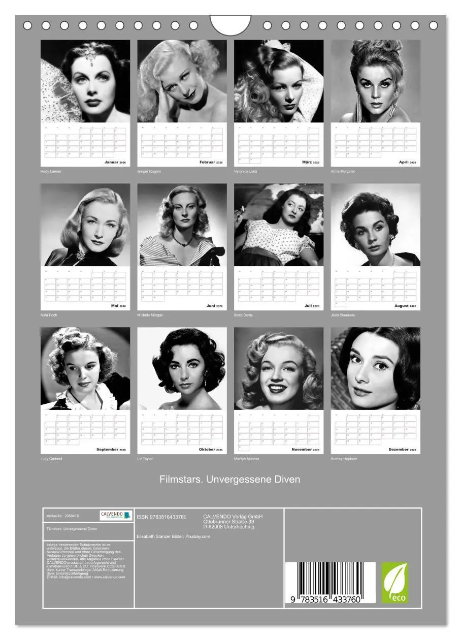 Bild: 9783516433760 | Filmstars. Unvergessene Diven (Wandkalender 2026 DIN A4 hoch),...