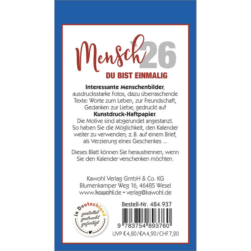 Bild: 9783754893760 | Mensch, du bist einmalig 2026 | Aufkleber-Mini-Kalender | Kalender