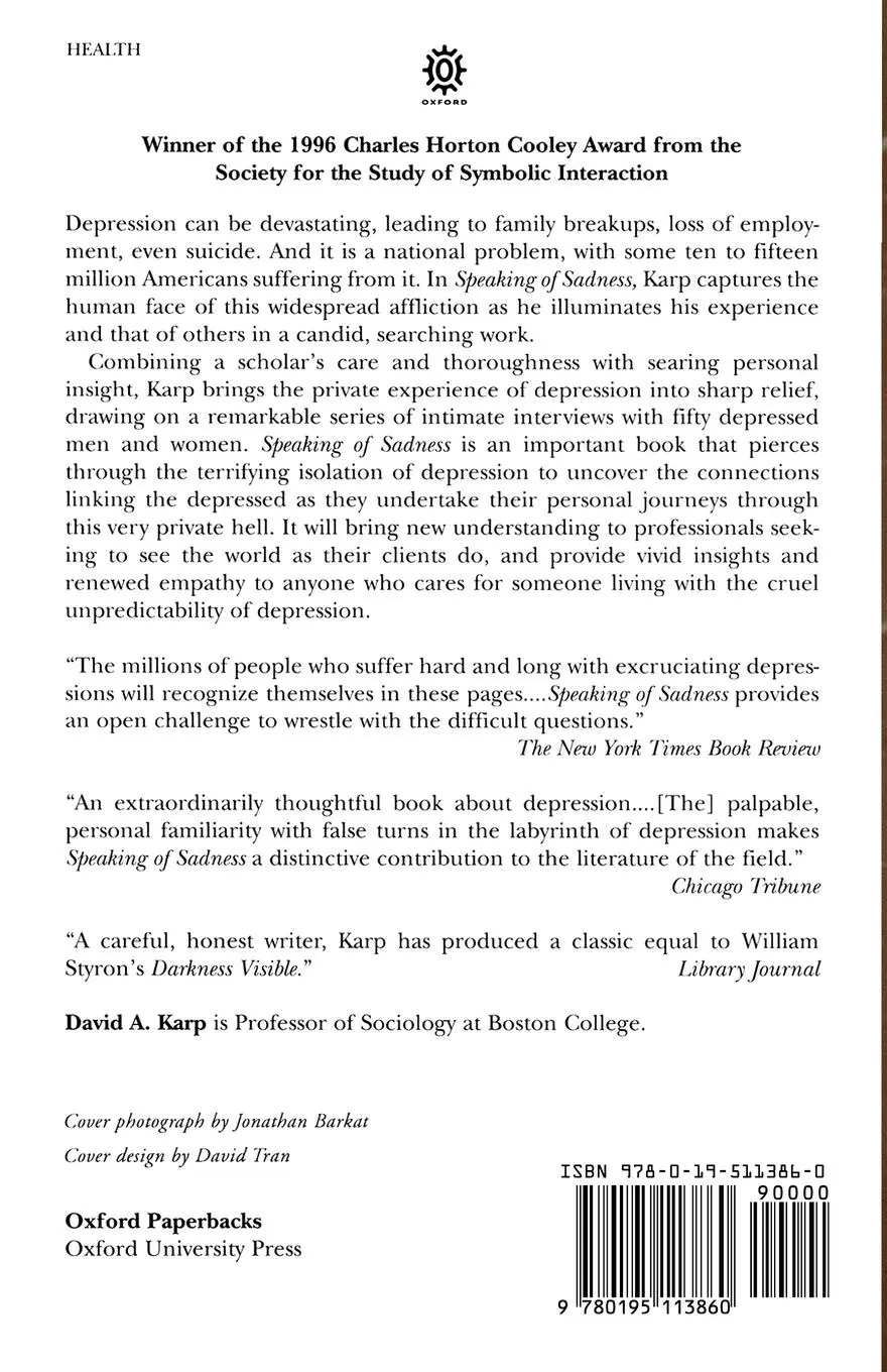 Rückseite: 9780195113860 | Speaking of Sadness | David Allen Karp | Taschenbuch | Englisch | 1997