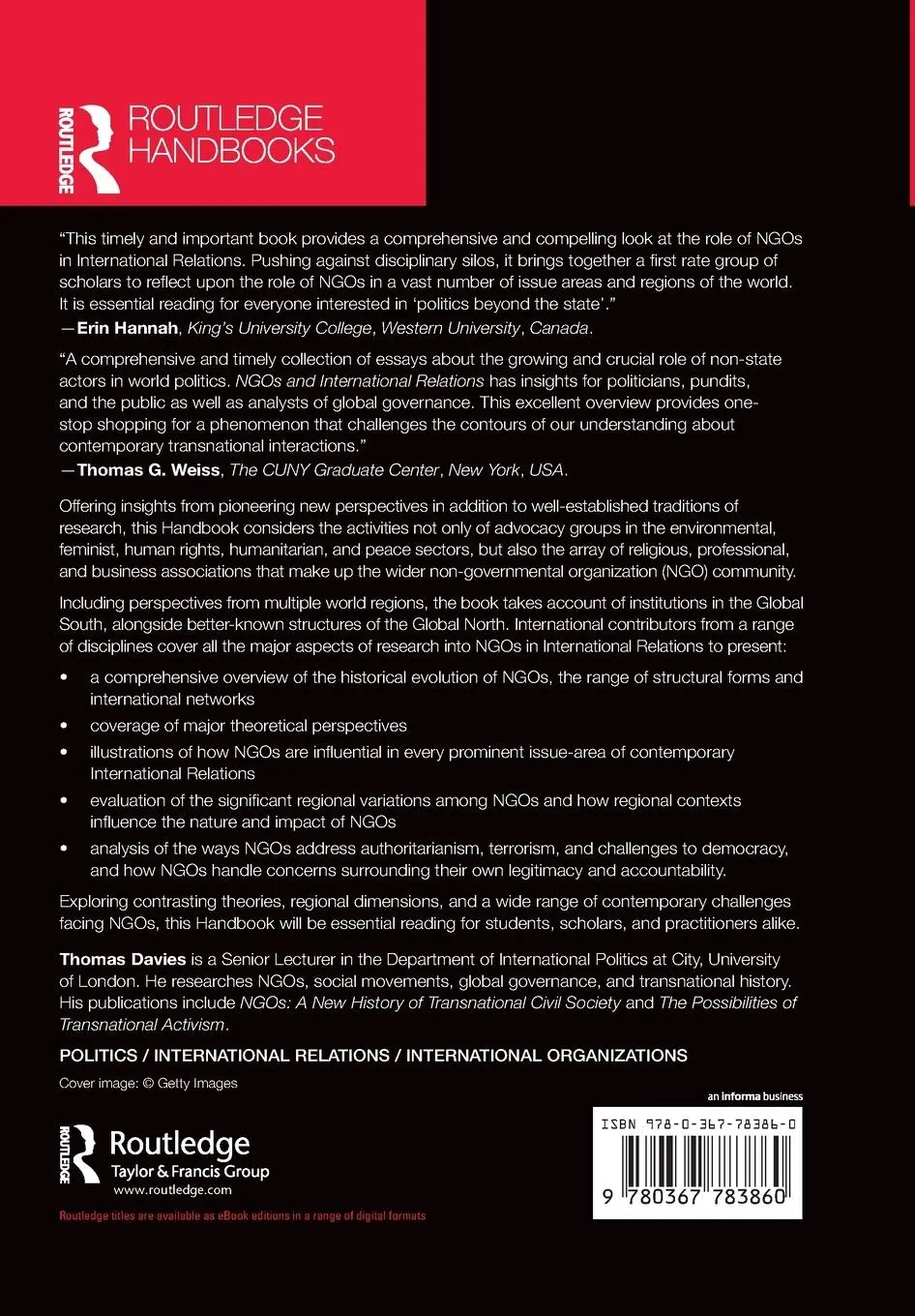 Rückseite: 9780367783860 | Routledge Handbook of NGOs and International Relations | Thomas Davies