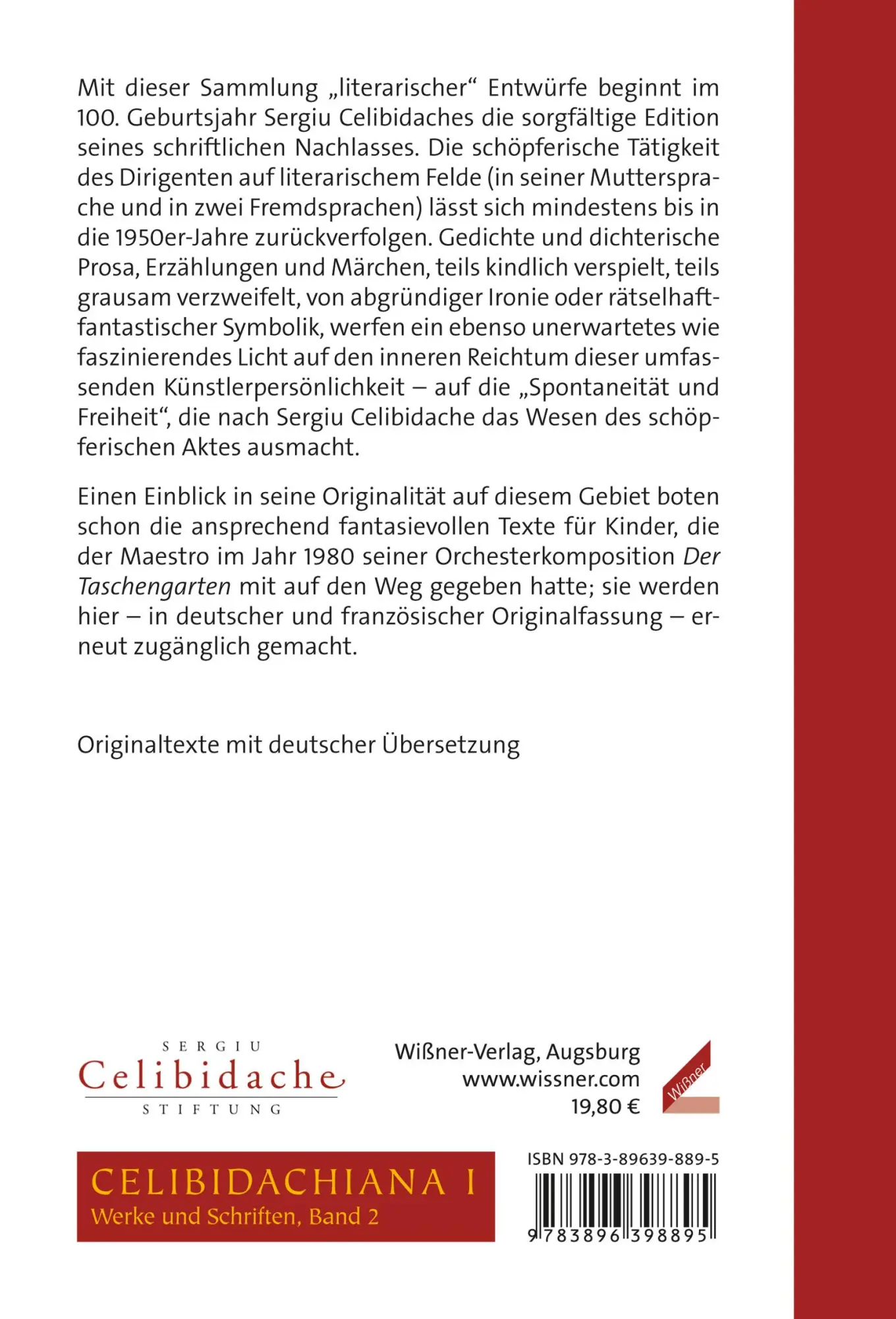 Rückseite: 9783990943960 | Gedichte und Erzählungen | Texte aus dem Nachlass | Sergiu Celibidache