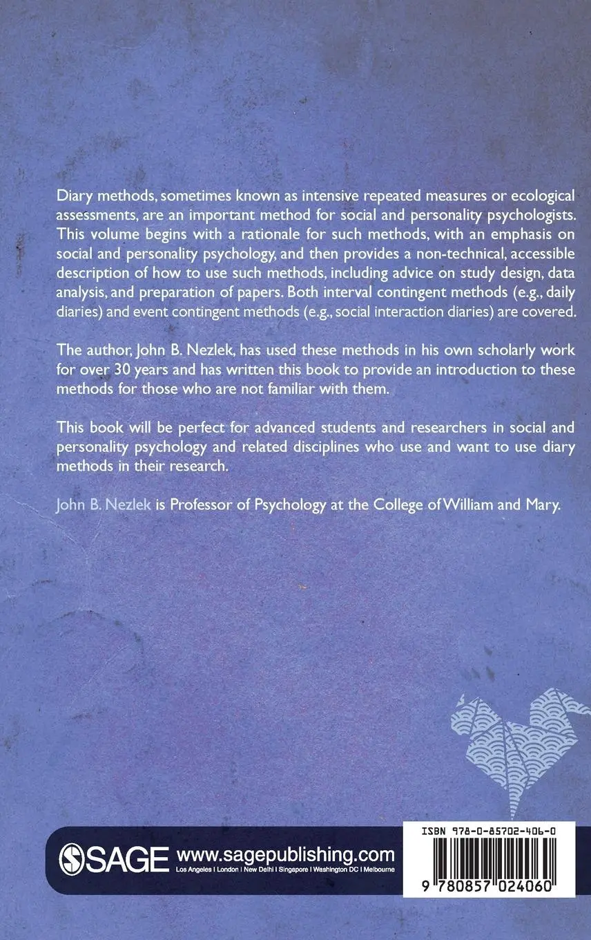 Rückseite: 9780857024060 | Diary Methods | John B. Nezlek | Buch | Englisch | 2012