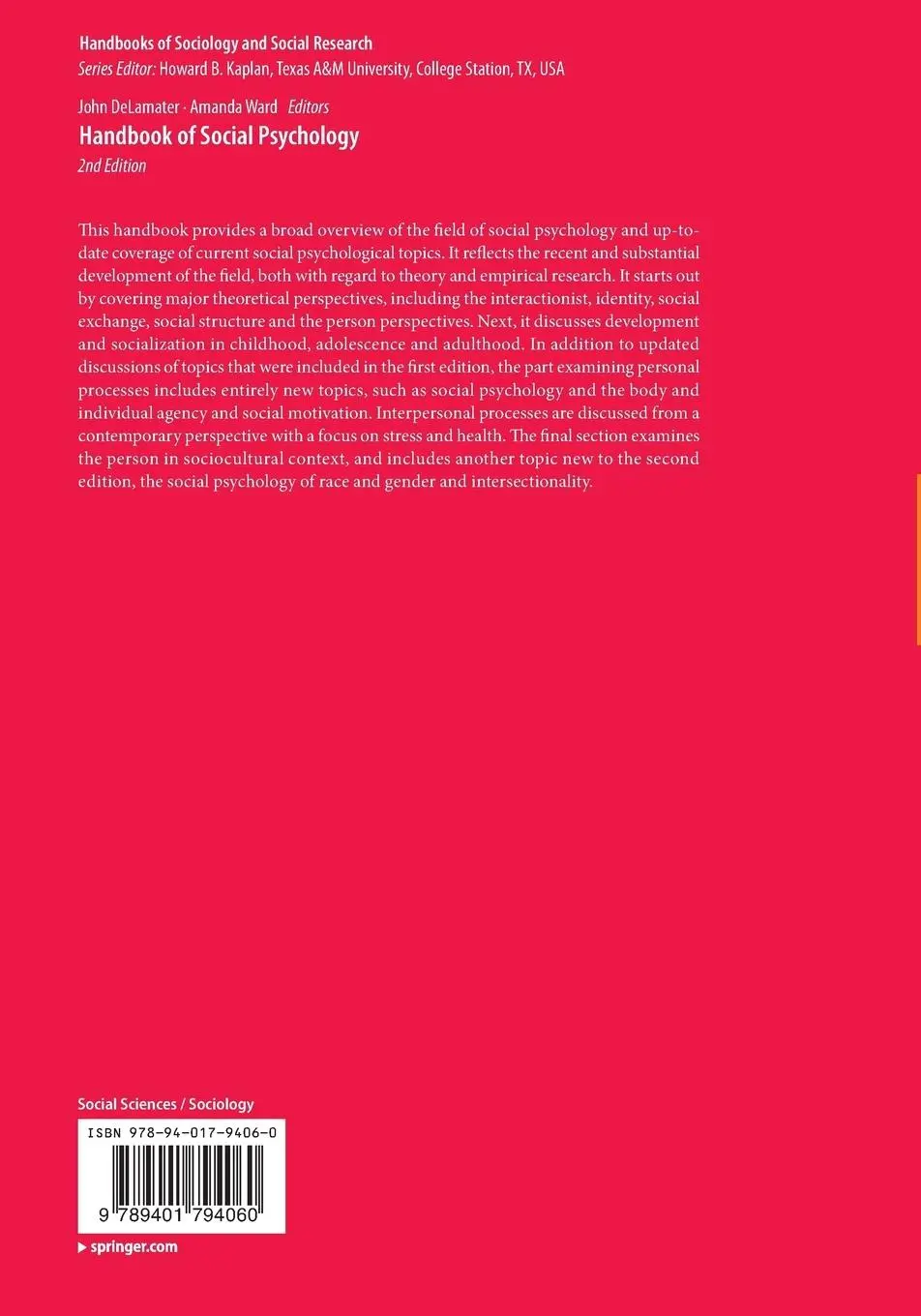Rückseite: 9789401794060 | Handbook of Social Psychology | Amanda Ward (u. a.) | Taschenbuch