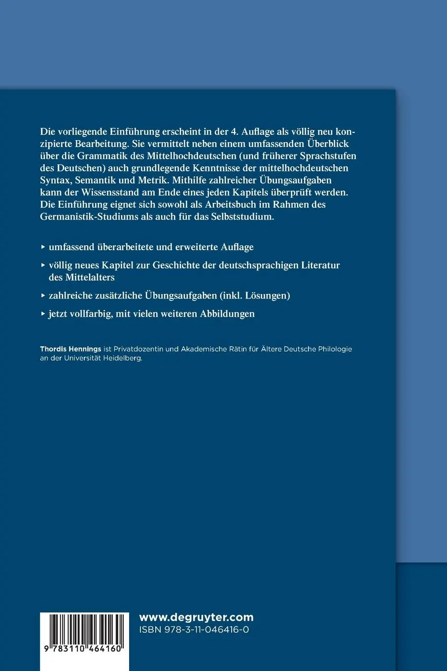 Rückseite: 9783110464160 | Einführung in das Mittelhochdeutsche | Thordis Hennings | Taschenbuch