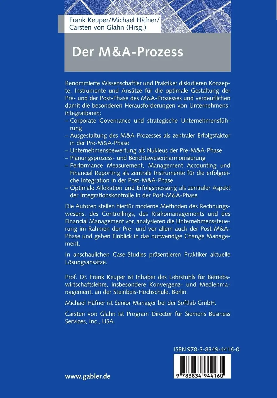 Rückseite: 9783834944160 | Der M&amp;A-Prozess | Frank Keuper (u. a.) | Taschenbuch | Paperback | xiv