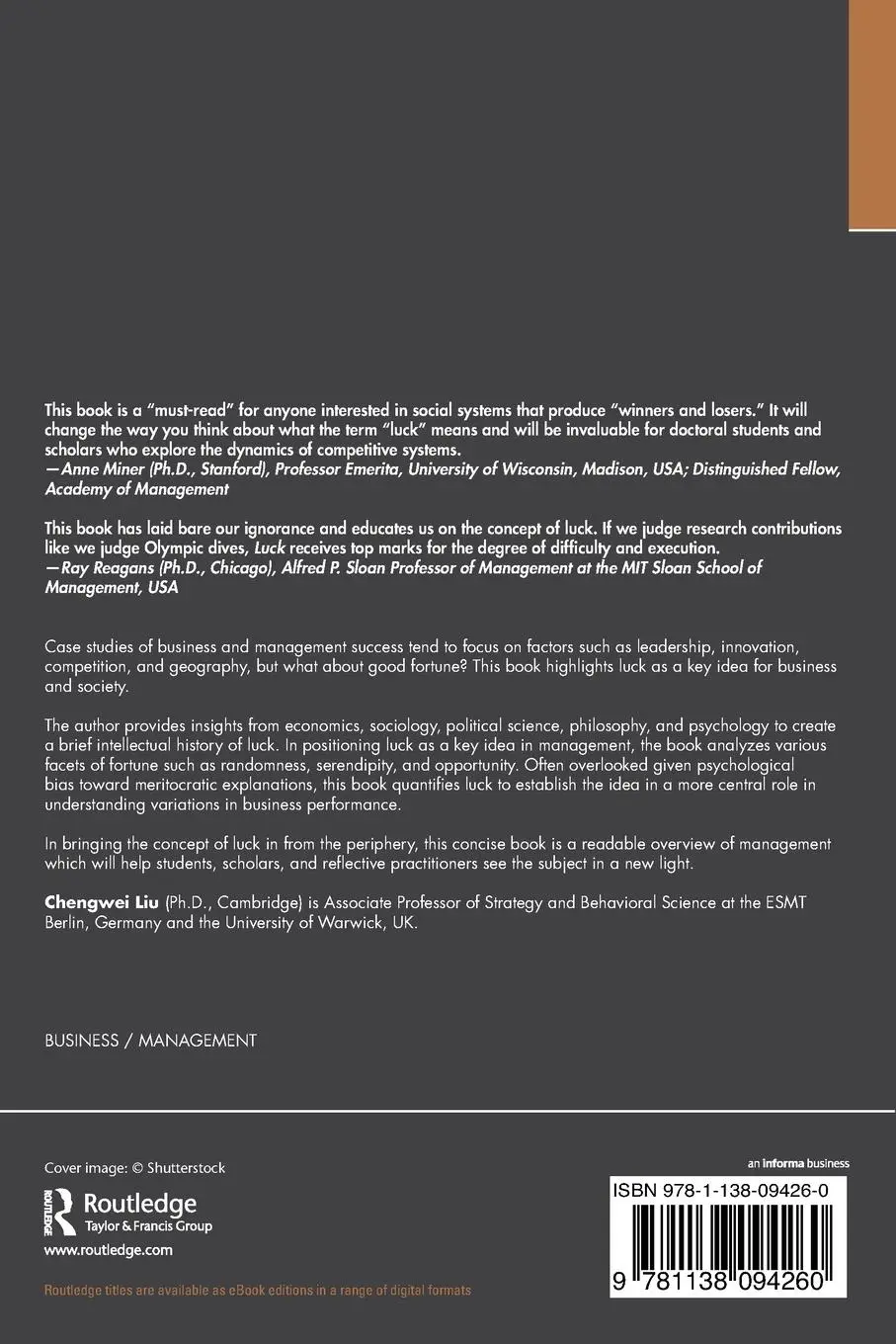 Rückseite: 9781138094260 | Luck | A Key Idea for Business and Society | Chengwei Liu | Buch