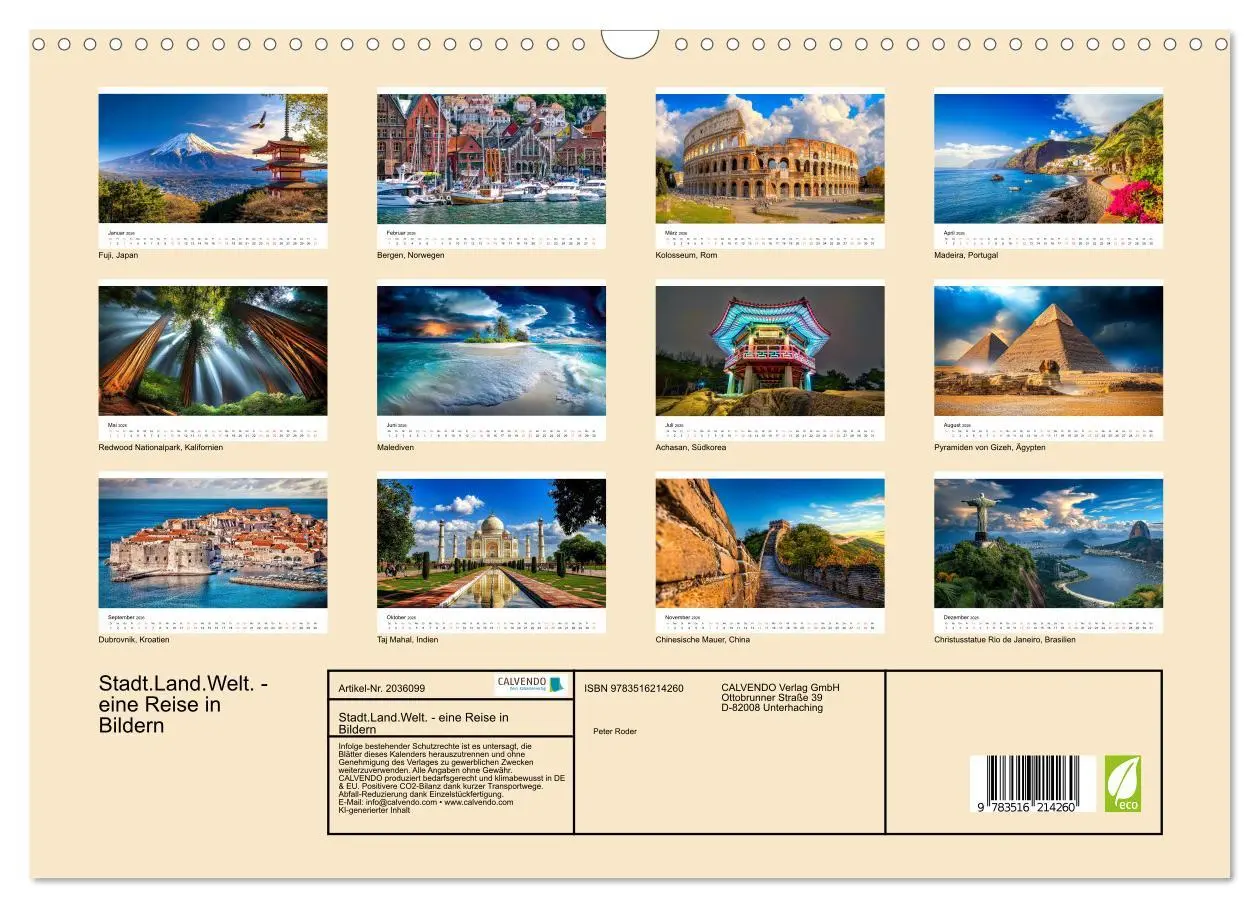 Bild: 9783516214260 | Stadt.Land.Welt. - eine Reise in Bildern (Wandkalender 2026 DIN A3...