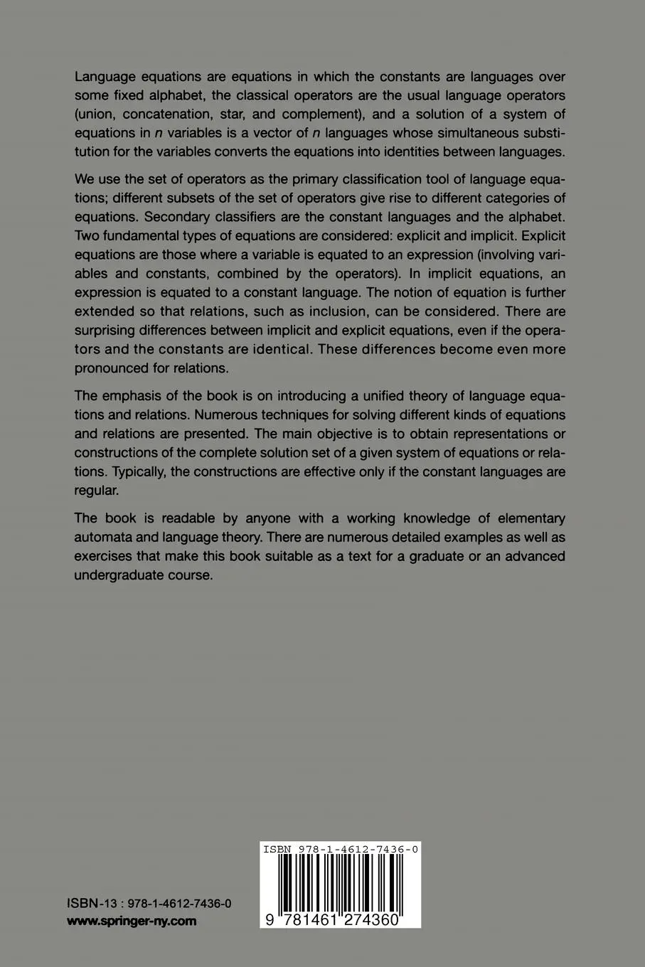Rückseite: 9781461274360 | Language Equations | Ernst L. Leiss | Taschenbuch | xvi | Englisch