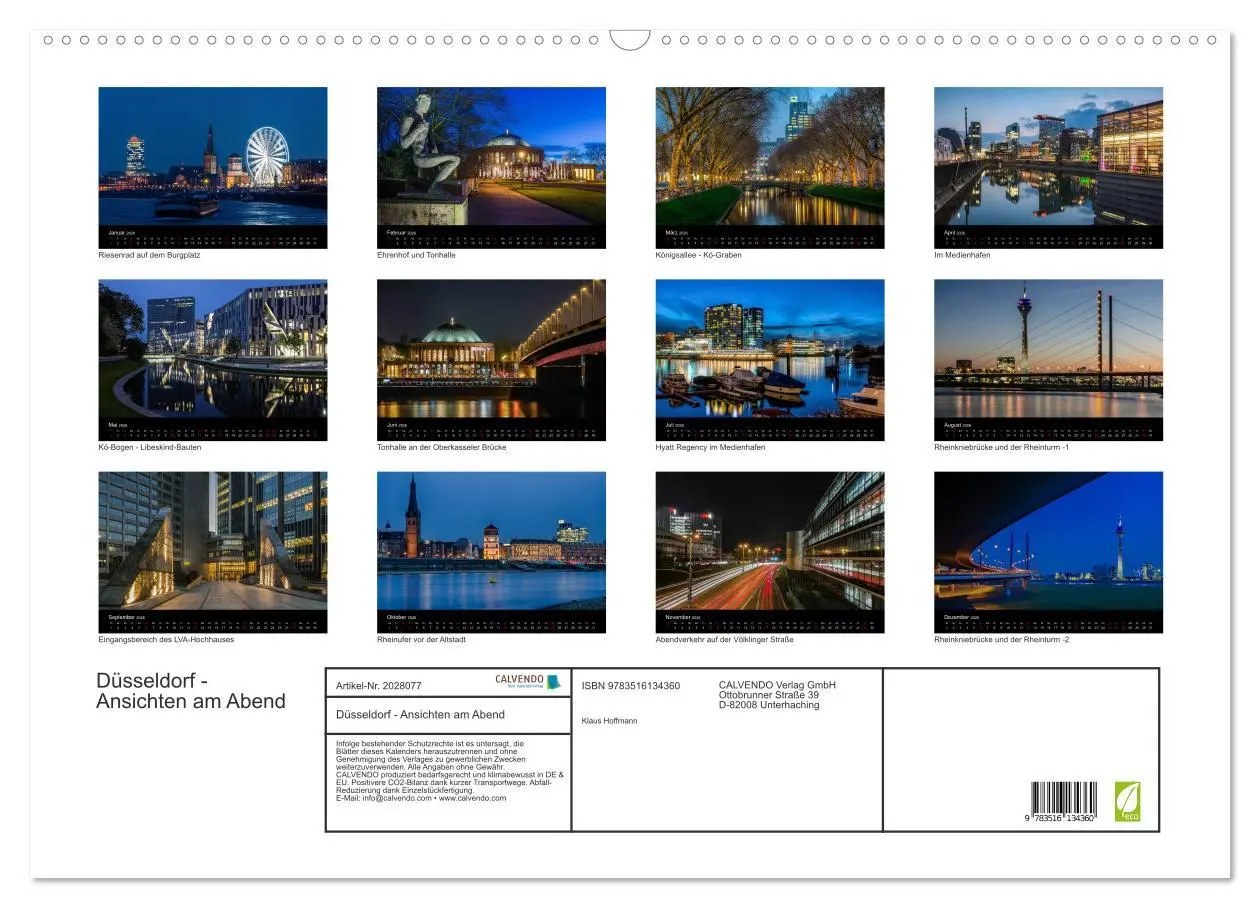 Bild: 9783516134360 | Düsseldorf - Ansichten am Abend (Wandkalender 2026 DIN A2 quer),...
