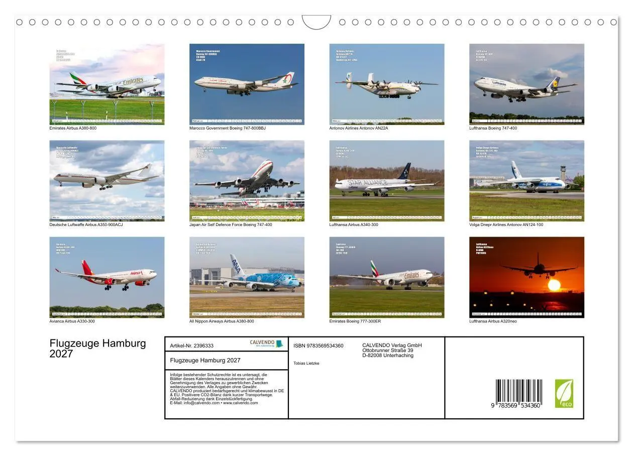 Bild: 9783569534360 | Flugzeuge Hamburg 2027 (Wandkalender 2027 DIN A3 quer), CALVENDO...