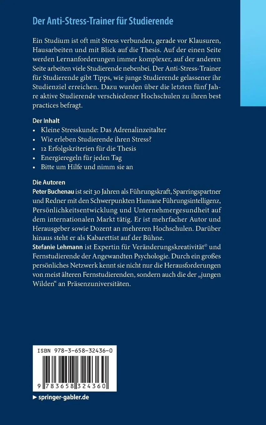 Rückseite: 9783658324360 | Der Anti-Stress-Trainer für Studierende | Stefanie Lehmann (u. a.)