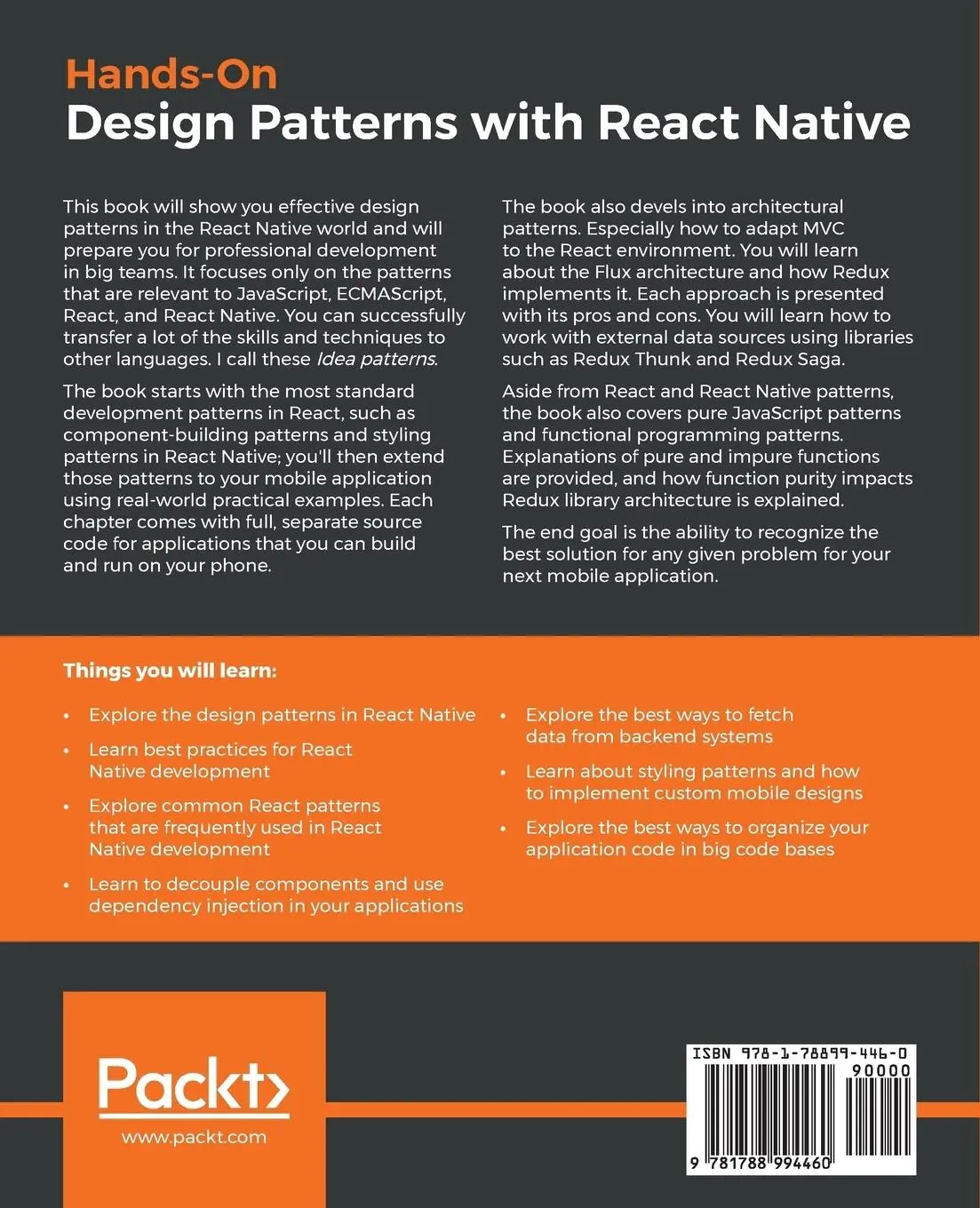Rückseite: 9781788994460 | Hands-On Design Patterns with React Native | Mateusz Grzesiukiewicz