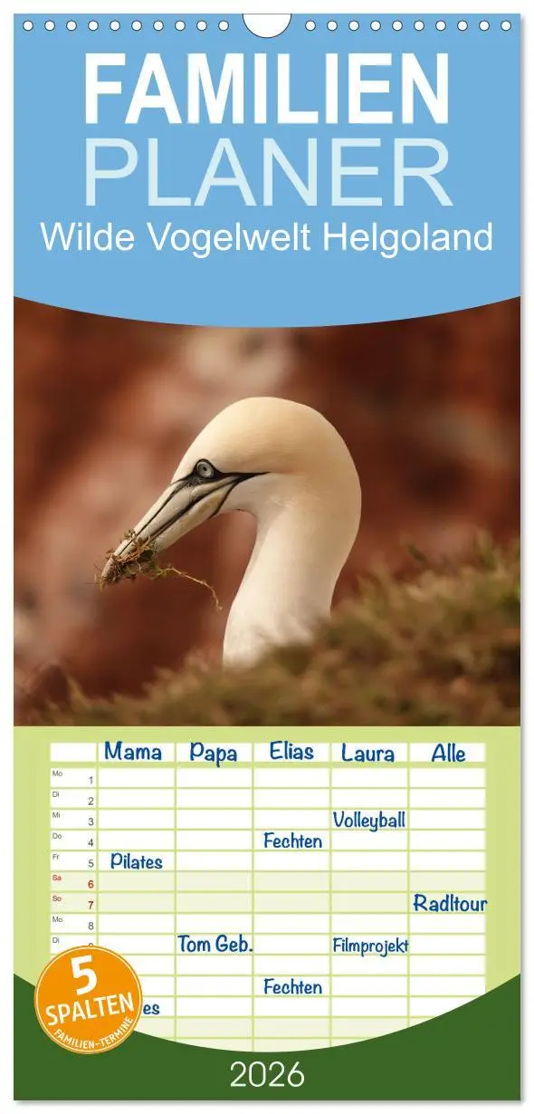 Cover: 9783516504460 | Familienplaner 2026 - Wilde Vogelwelt Helgoland mit 5 Spalten...