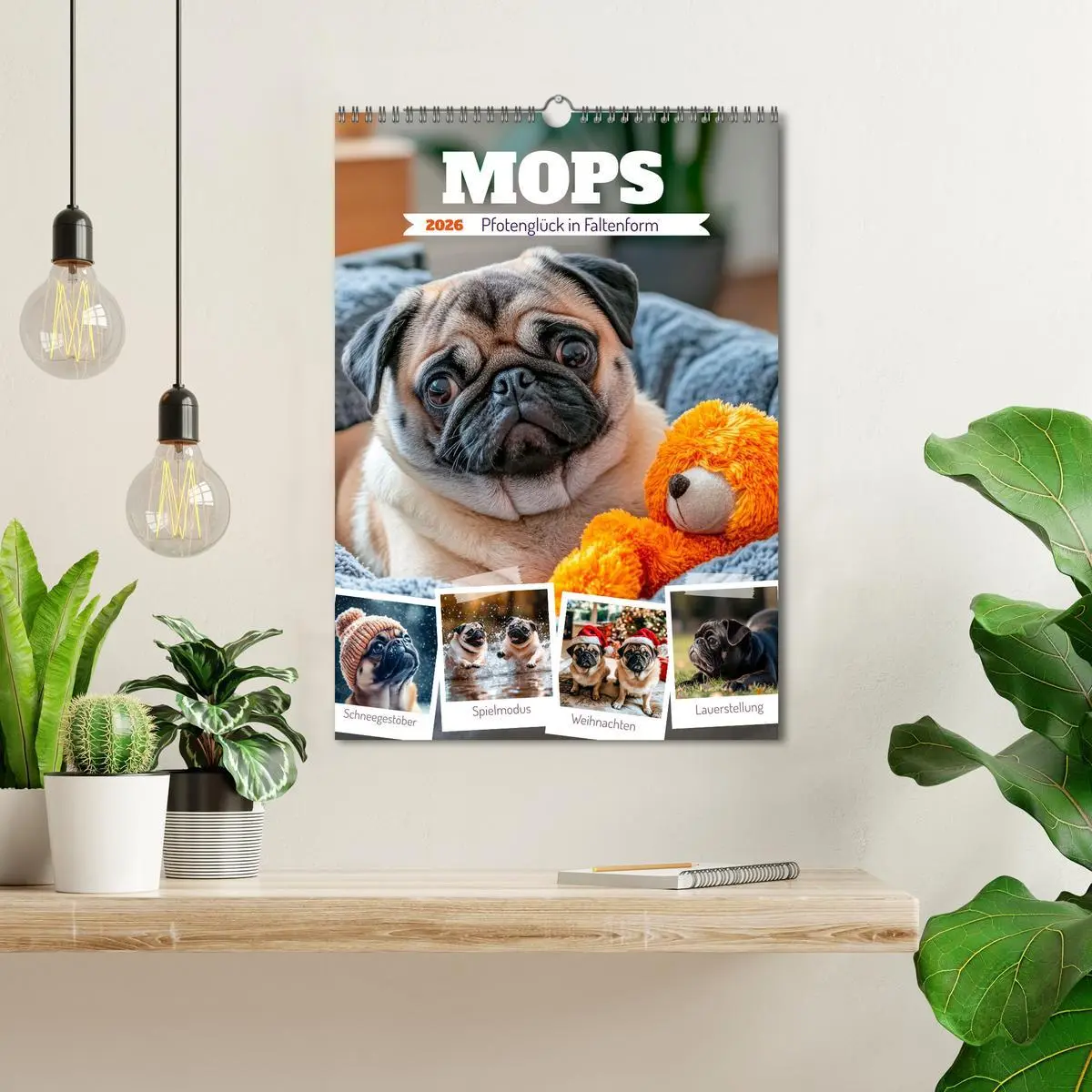 Bild: 9783516594560 | MOPS Pfotenglück in Faltenform (Wandkalender 2026 DIN A3 hoch),...