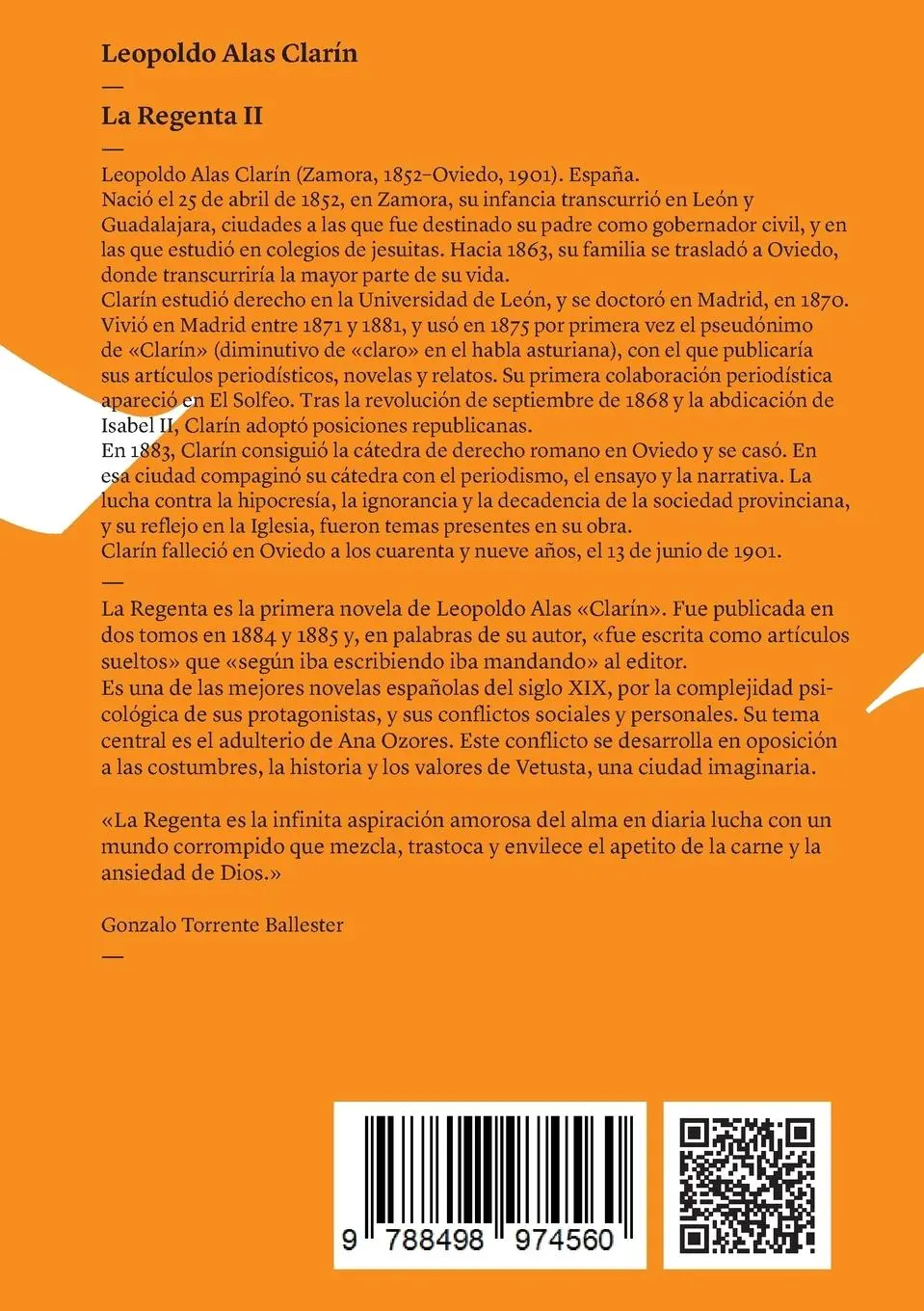 Rückseite: 9788498974560 | La Regenta | Tomo II | Leopoldo Alas Clarín | Taschenbuch | Spanisch