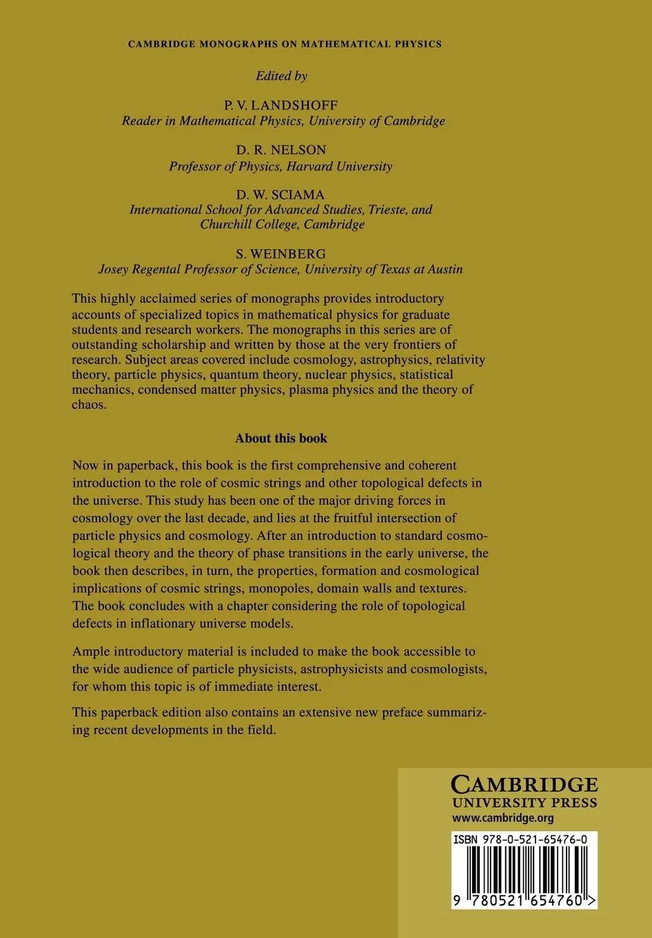 Rückseite: 9780521654760 | Cosmic Strings and Other Topological Defects | Vilenkin (u. a.) | Buch