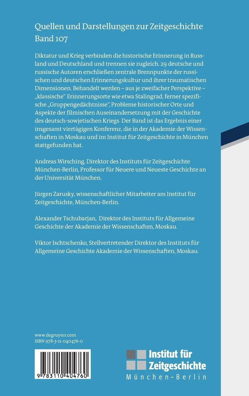 Rückseite: 9783110404760 | Erinnerung an Diktatur und Krieg | Andreas Wirsching (u. a.) | Buch