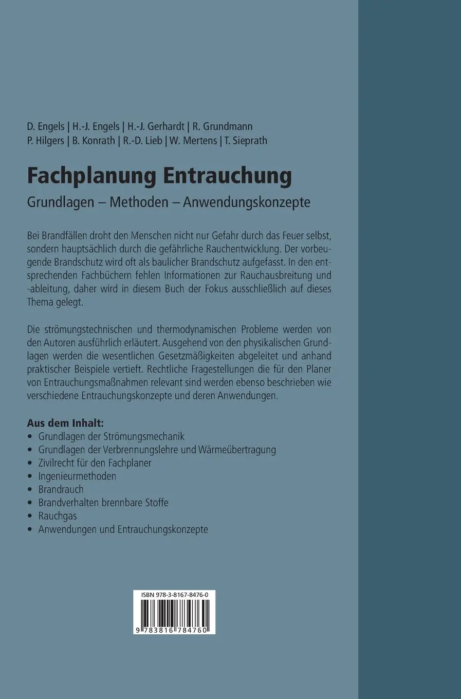 Rückseite: 9783816784760 | Fachplanung Entrauchung. | Grundlagen - Methoden - Anwendungskonzepte.