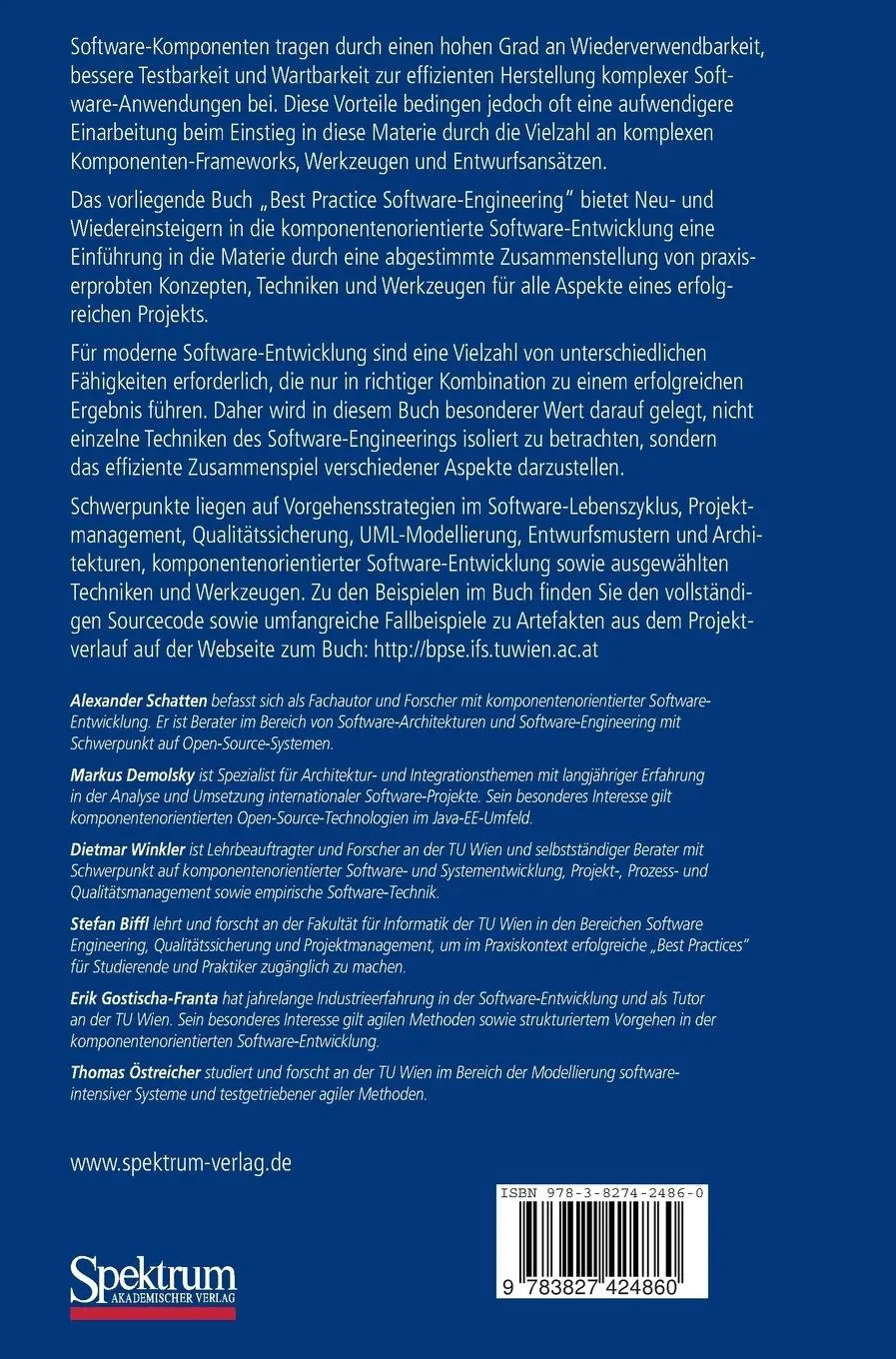 Rückseite: 9783827424860 | Best Practice Software-Engineering | Alexander Schatten (u. a.) | Buch