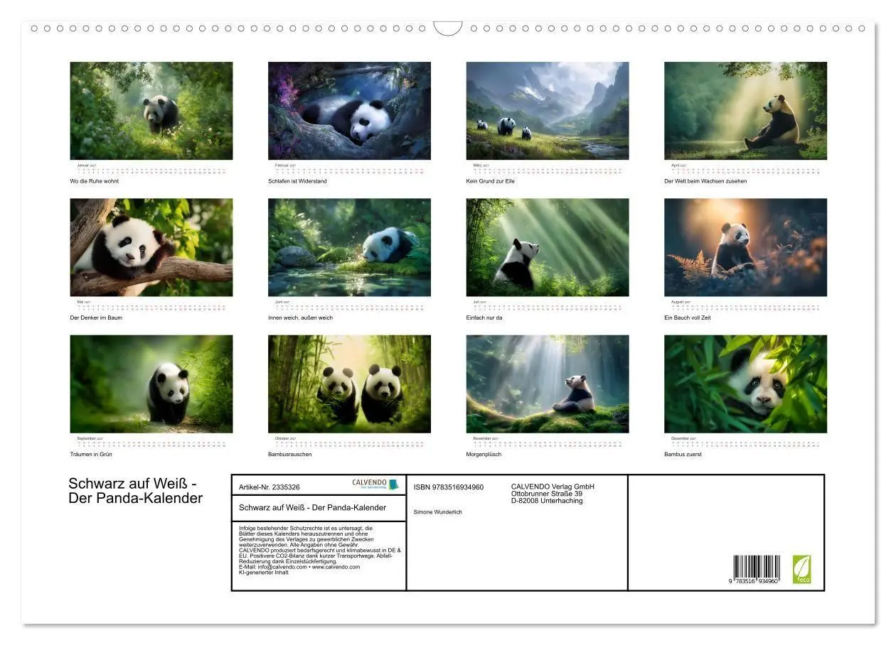Bild: 9783516934960 | Schwarz auf Weiß - Der Panda-Kalender (Wandkalender 2027 DIN A2...