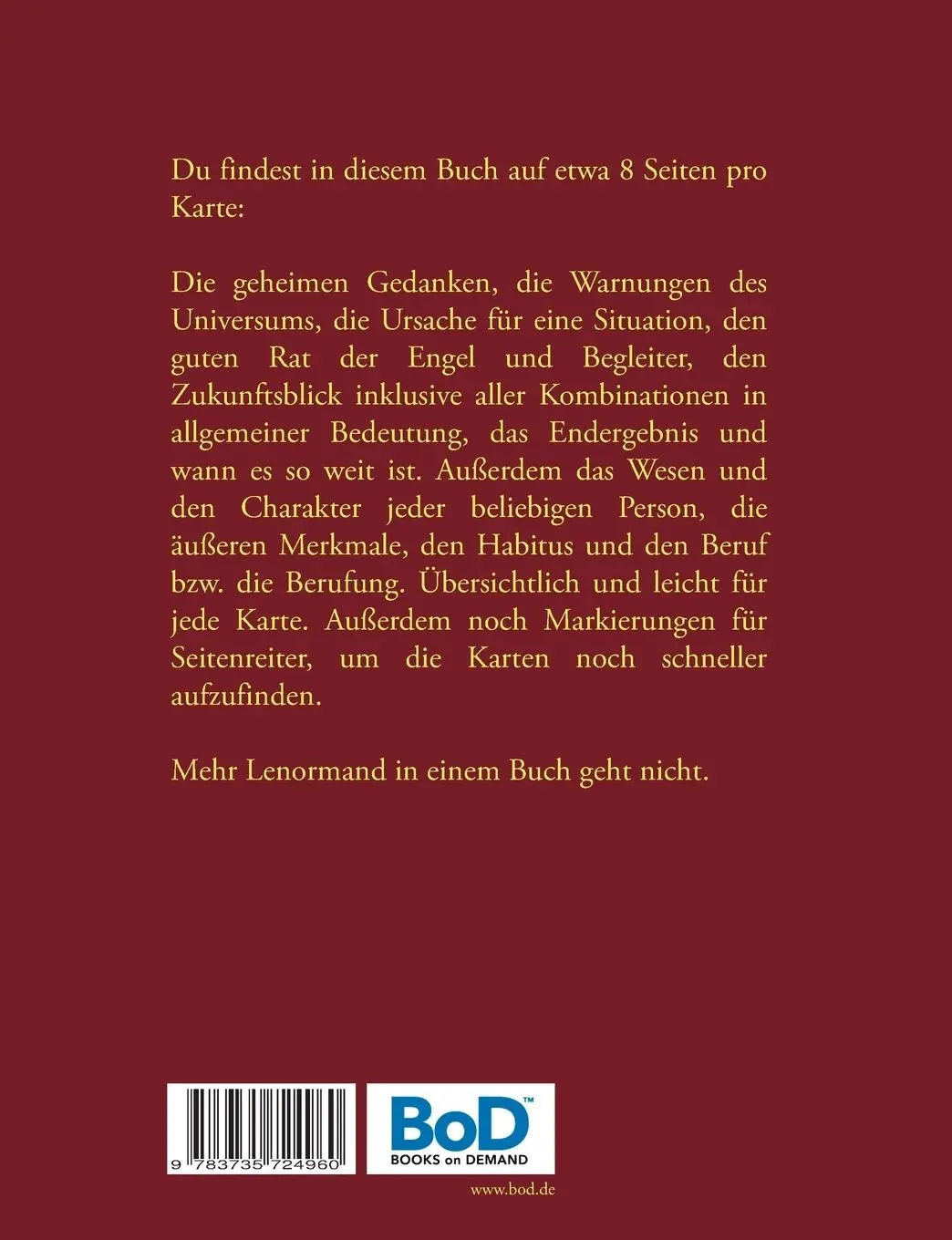 Rückseite: 9783735724960 | Lenormand- Matrix | Einsicht- Perspektiven- Antworten | Anna Benoir