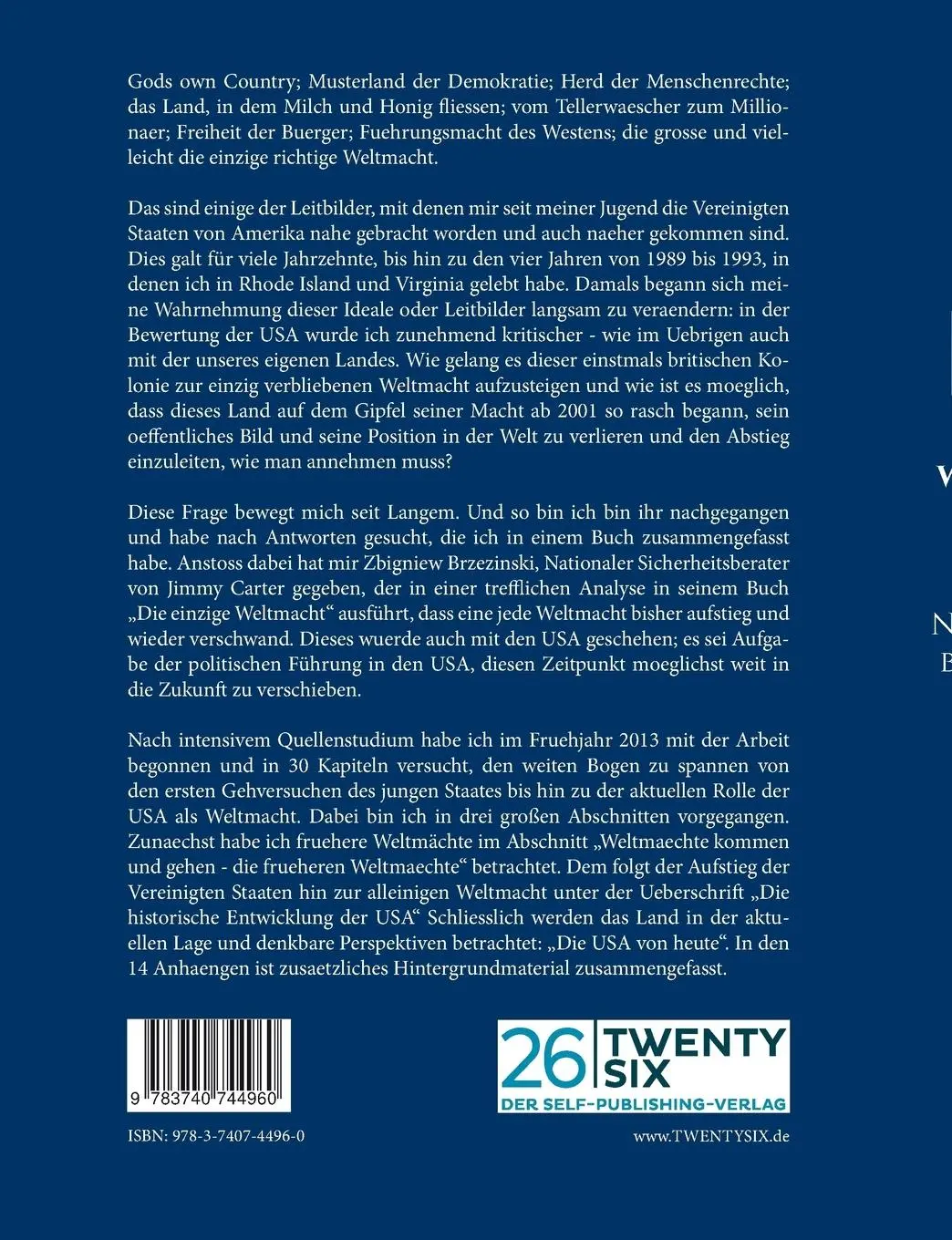Rückseite: 9783740744960 | Weltmacht USA - hat der Niedergang begonnen? | Hartmut Spieker | Buch