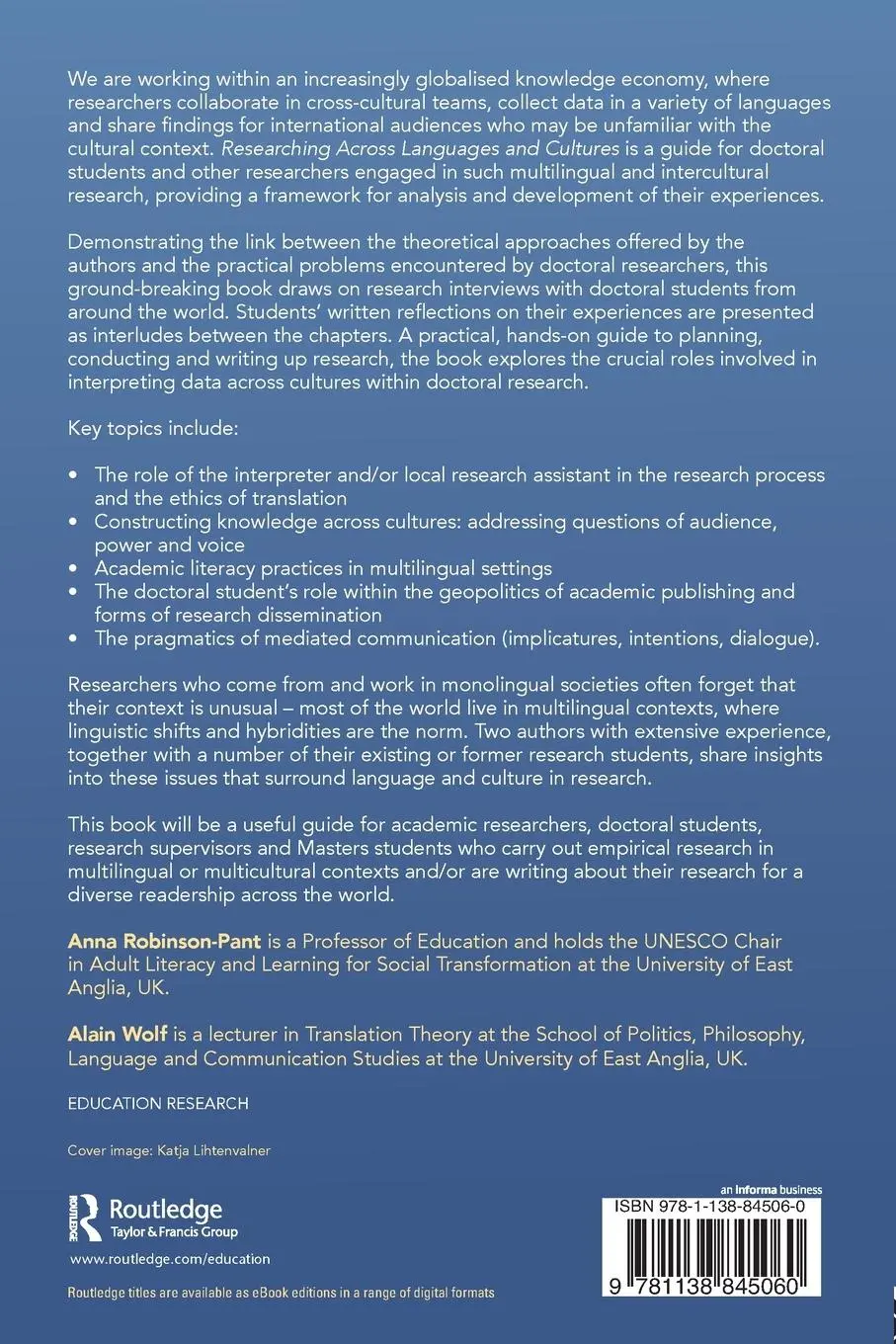 Rückseite: 9781138845060 | Researching Across Languages and Cultures | Anna Robinson-Pant (u. a.)