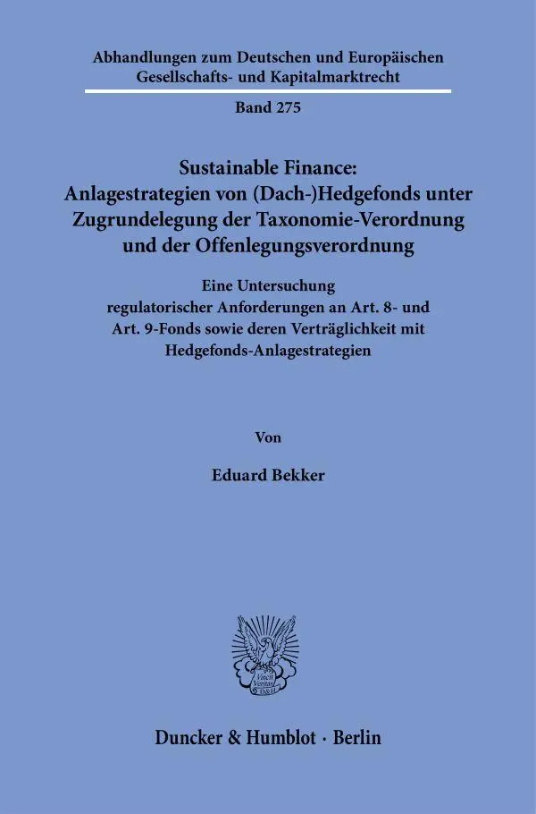 Cover: 9783428195060 | Sustainable Finance: Anlagestrategien von (Dach-)Hedgefonds unter...