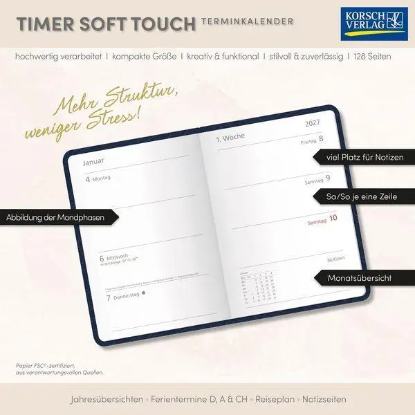 Bild: 9783819305160 | Timer Soft Touch nachtblau 2027 | Korsch Verlag | Buch | 128 S. | 2027