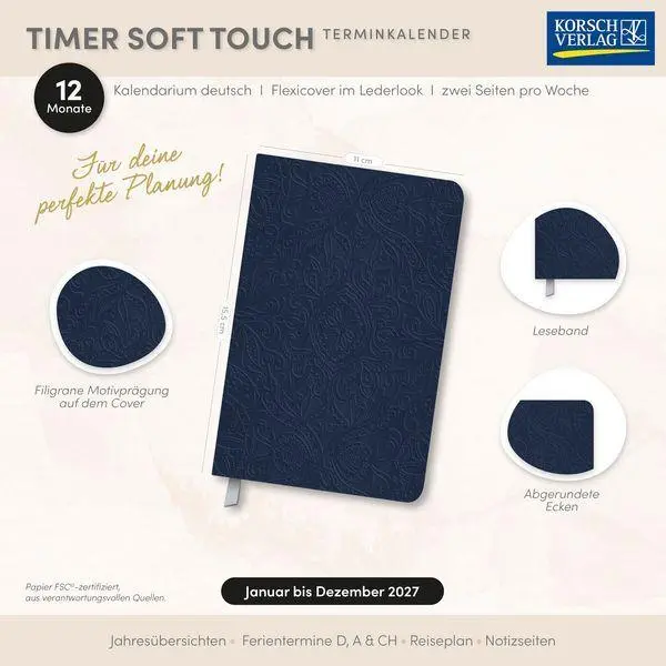 Bild: 9783819305160 | Timer Soft Touch nachtblau 2027 | Korsch Verlag | Buch | 128 S. | 2027