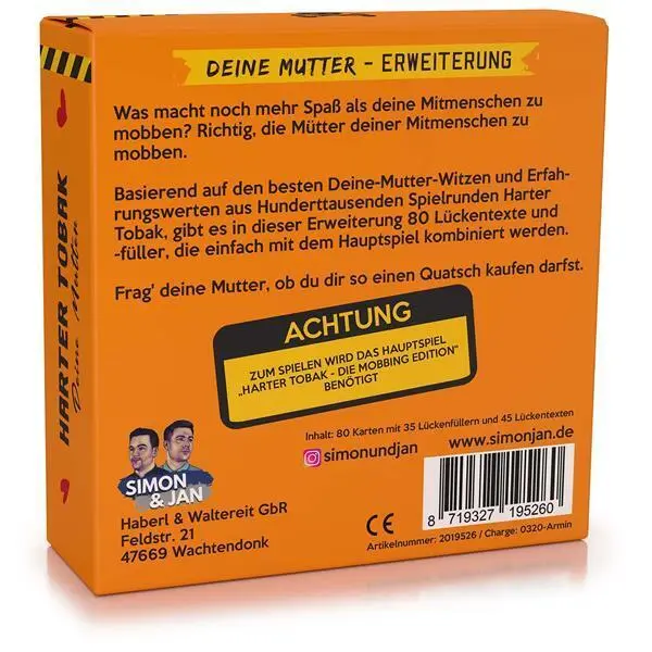 Bild: 8719327195260 | Harter Tobak - Deine Mutter (Spiel-Zubehör) | Erweiterung | Jan | 2020