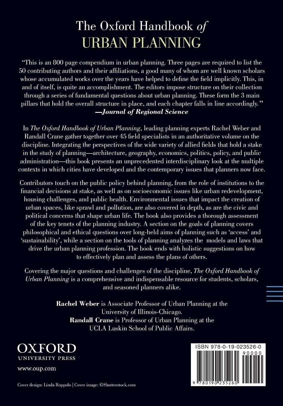 Rückseite: 9780190235260 | The Oxford Handbook of Urban Planning | Rachel Weber (u. a.) | Buch